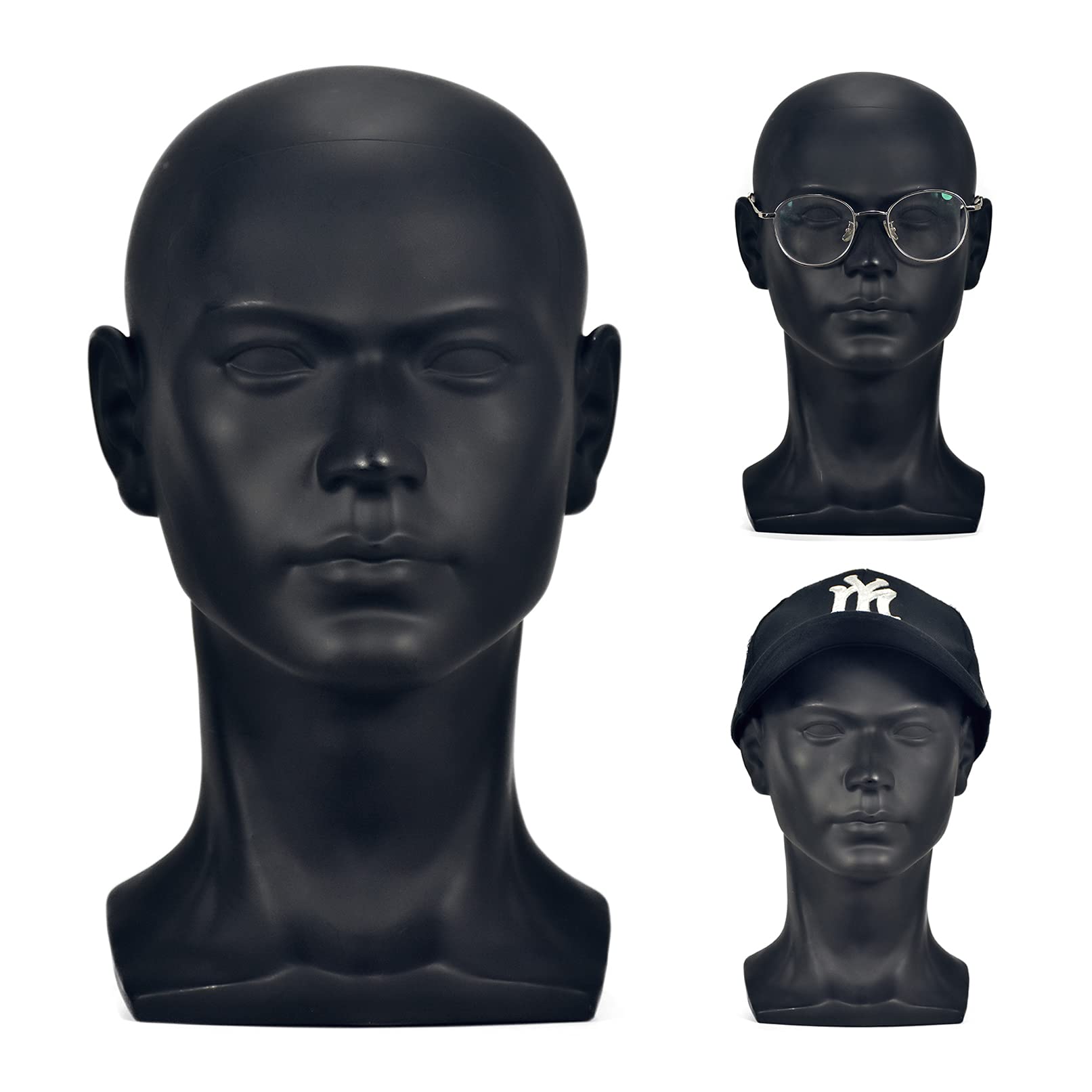 White Smoke FanLin Male Mannequin Head Professional Manikin Head for Display Wigs Hats Headphone Mask Sunglasses Jewelry and Scravat Display Stand (Matte-Black)