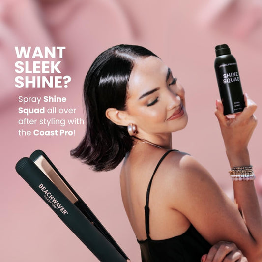 Tan The Beachwaver Co. Coast Pro Ceramic Flat Iron - Red Glitter | 1-Inch Ceramic Plates for Fast Styling & Frizz Reduction, Auto Shut-Off | Professional Hair Straightener for All Hair Types | BWFLREDG