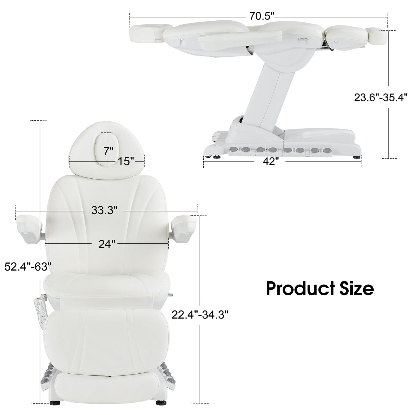 White Smoke BarberPub Full Electrical 4 Motor Facial Beauty Bed with Hand/Foot Control, Leather Massage Bed, Procedure Spa Chair, 400 lbs Capacity, 3 Preset Positions 2119 (White)