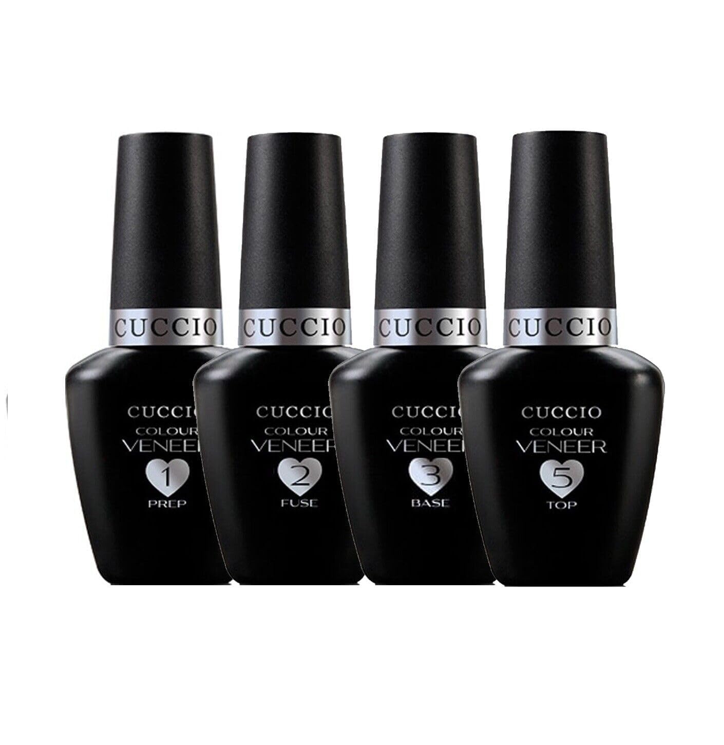 Black Cuccio Veneer Treatment Pack – Complete LED/UV Gel Polish System, Includes Prep, Fuse, Base, and Top Coat, 13 mL Each