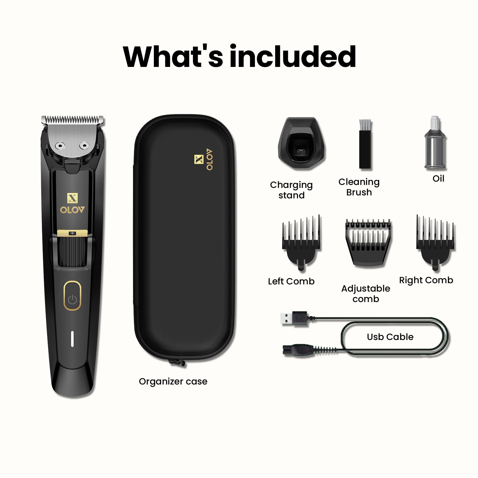 White Smoke OLOV X Men's Beard Trimmer - All-in-One Trimmer with Precision Dial - Premium Facial Hair Groomer - Adjustable 20 Length Setting, USB Recharge Dock, Cordless Waterproof Wet/Dry Clipper