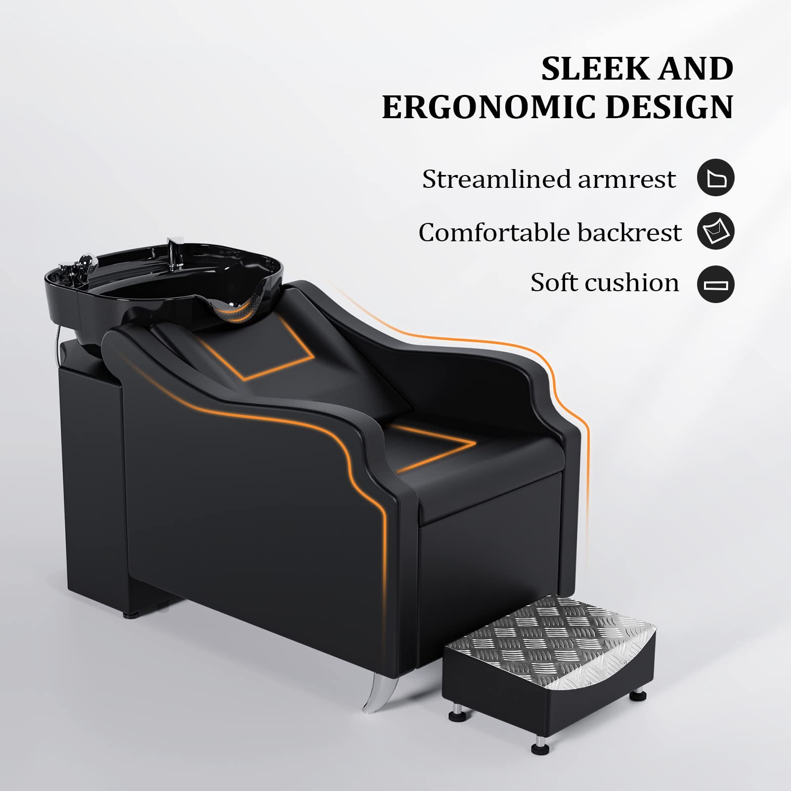 Lavender OmySalon Shampoo Backwash Unit with Large Porcelain Bowl, Salon Sink Hair Wash Chair Shampoo Station, Barbershop Beauty Spa Massage Hairdressing Equipment