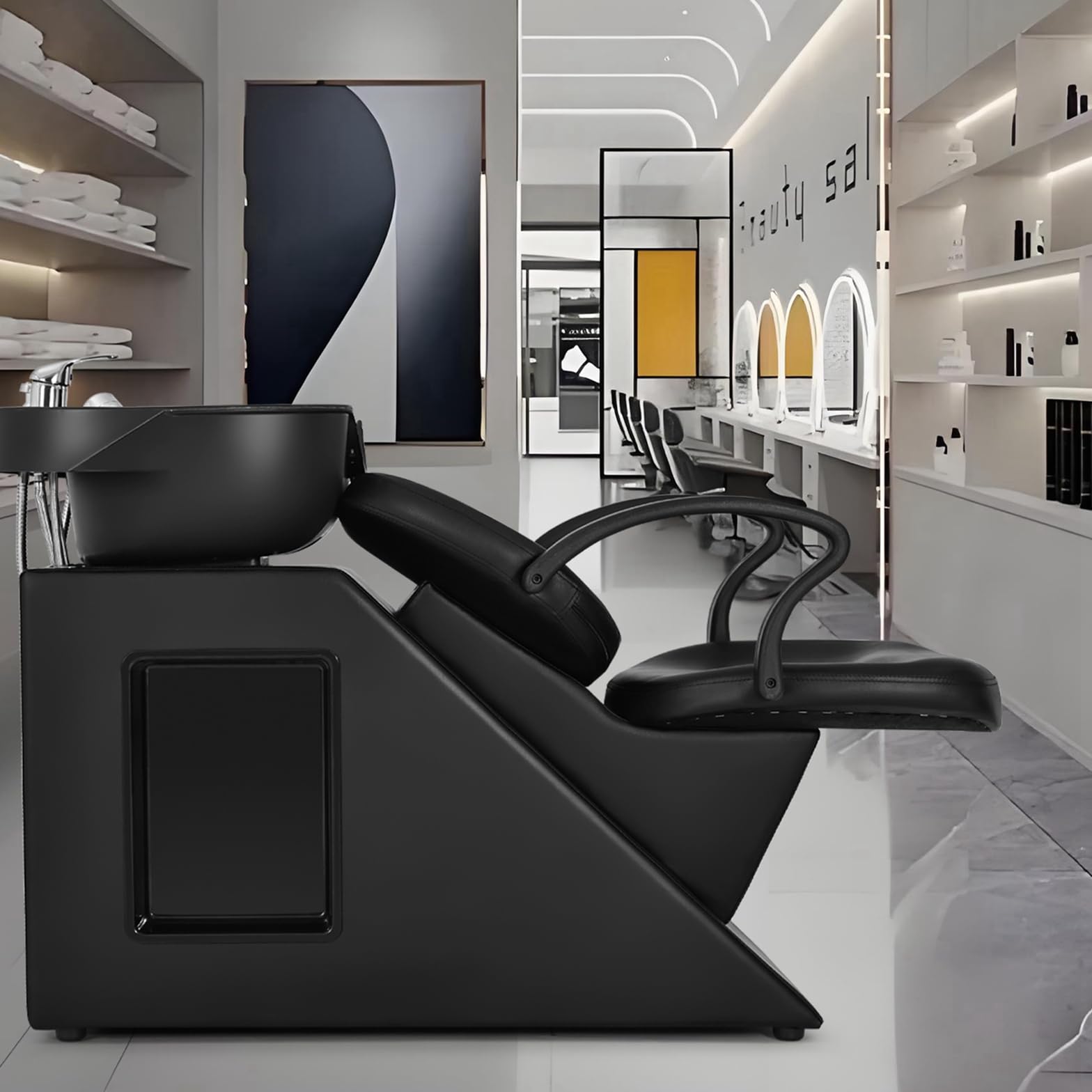Dark Slate Gray FigaroAct Backwash Barber Chair with ABS Plastic Shampoo Bowl Shampoo Chair Hair Washing Station Salon Equipment