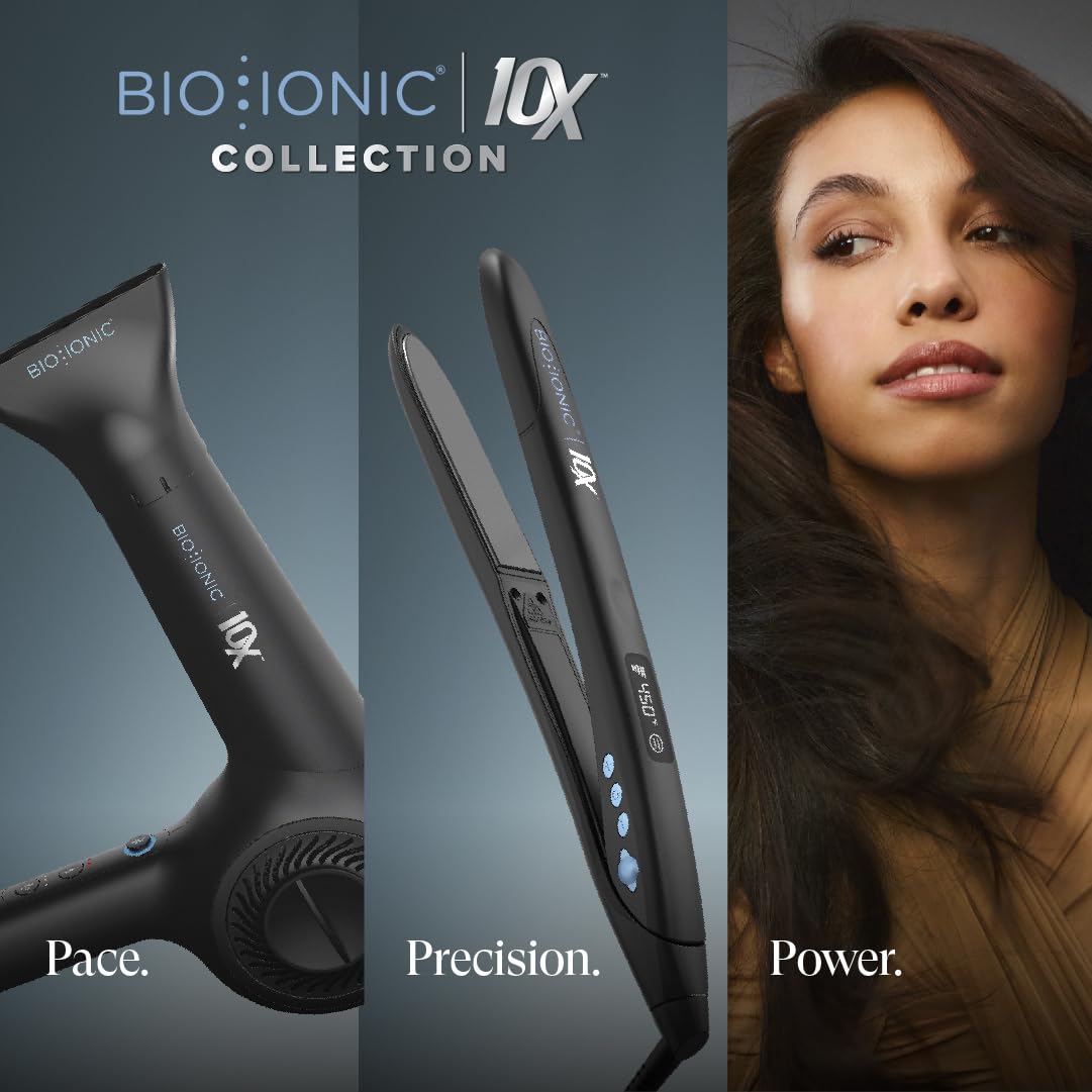 Dark Slate Gray Bio Ionic 10X Styling Iron, Hair Straightener with 1" Sonic Vibrating Plates, Flat Iron with Ion Generating Mineral Complex, Versatile Styler for Wavy & Straight Hairstyles, Black