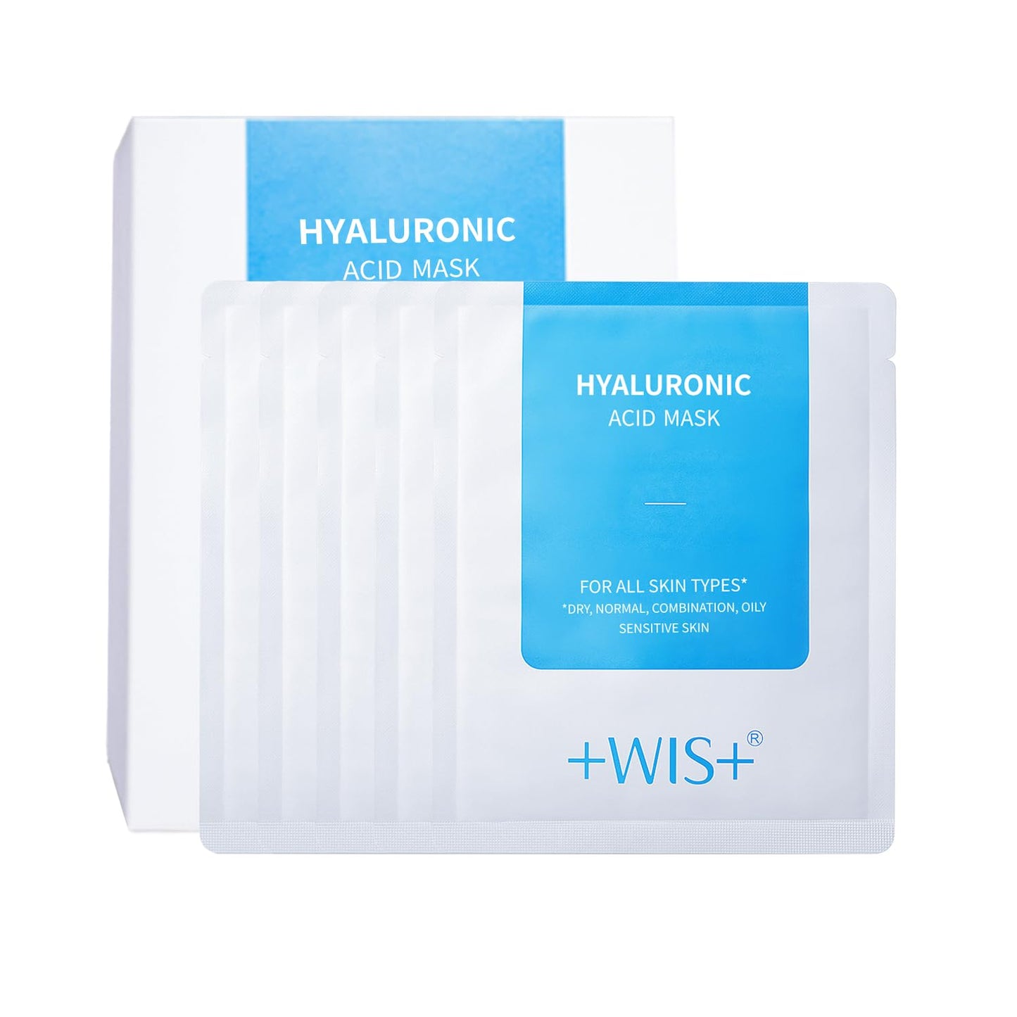 White Smoke +WIS+ Hyaluronic Acid Face Mask 24 EA with Hyaluronic Acid Serum and Vitamin B5, Facial Mask for Dry Skin, Anti-Aging Mask to Plump and Repair Dehydrated Skin, Safe on Sensitive Skin,gifts for women