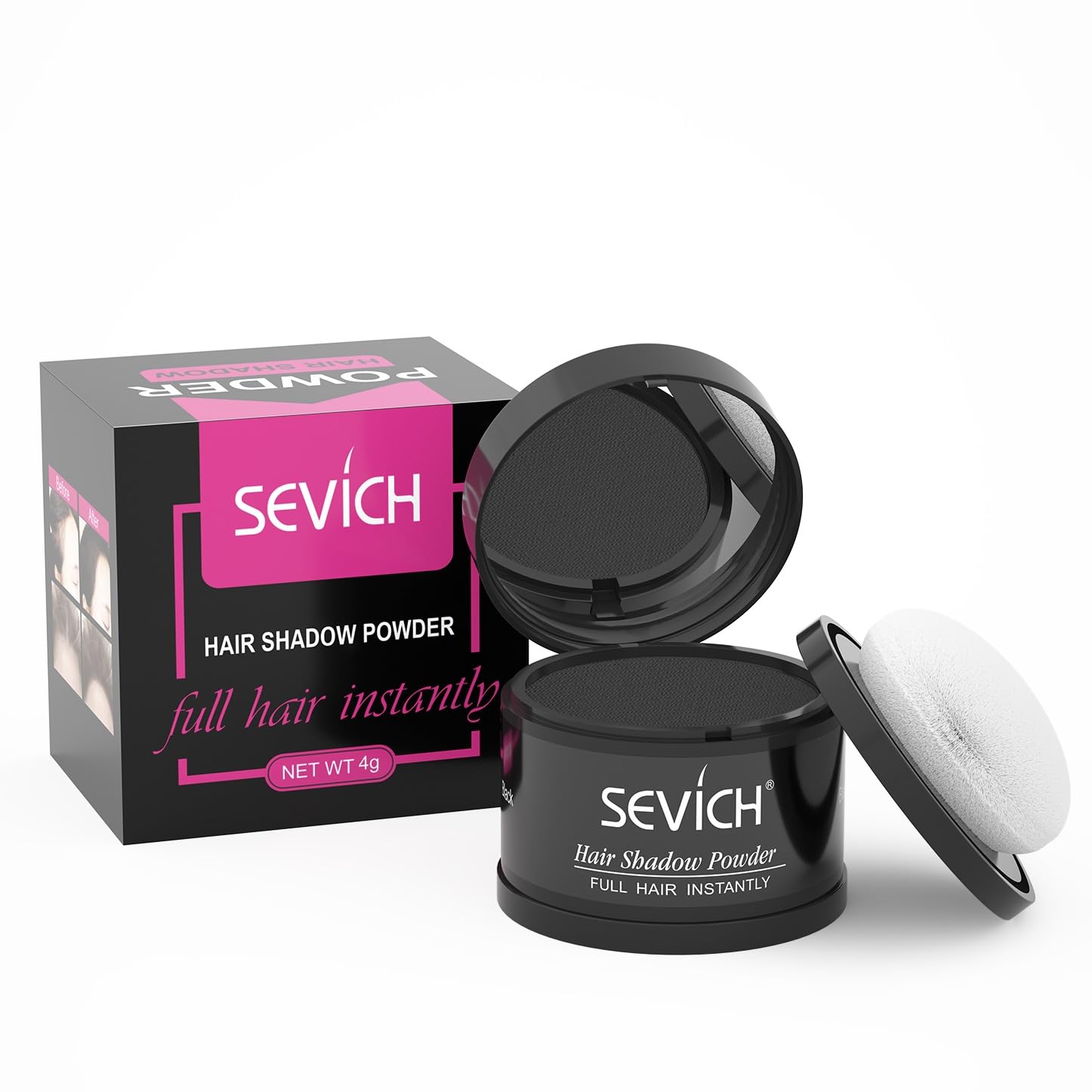 White Smoke Sevich Hairline Powder,Instantly Conceals Hair Loss, Root Touch up Powder, Hair Shadow Toppers for Women & Men, Touch Up for Thinning Gray Hair, Windproof & Sweatproof,Black