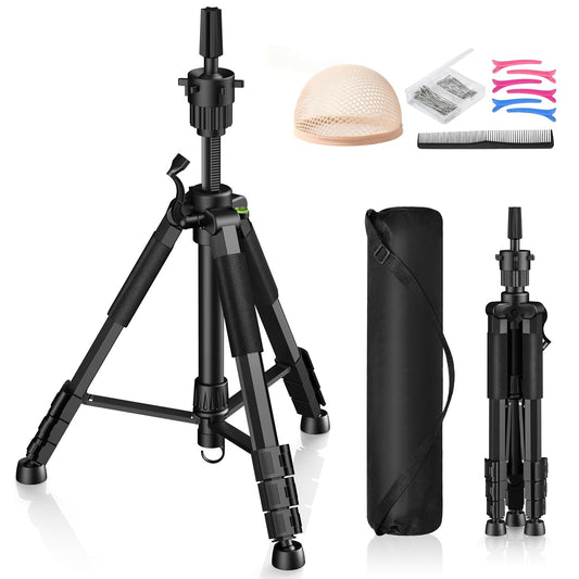 White Smoke Retbtnm Mannequin Head Stand, 54 inch Adjustable Wig Stand Tripod with Non-Slip Base, Heavy Duty Metal Mannequin Tripod Stand for Cosmetology Hairdressing