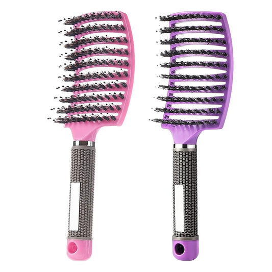 White Smoke Magical Ultra Detangling Brush for Wet or Dry Hair, Detangler Brush, Fast Drying Styling Massage Hairbrush for Men, Women and Kids (Pink+Purple)