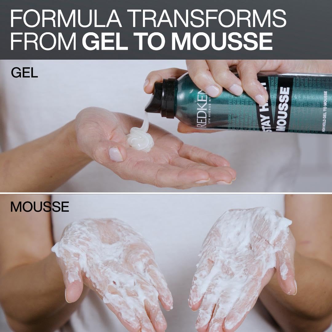 Light Gray Redken Stay High Volumizing Mousse For Fine Hair - High Hold Gel to Mousse, Strong Hold for 24 Hours