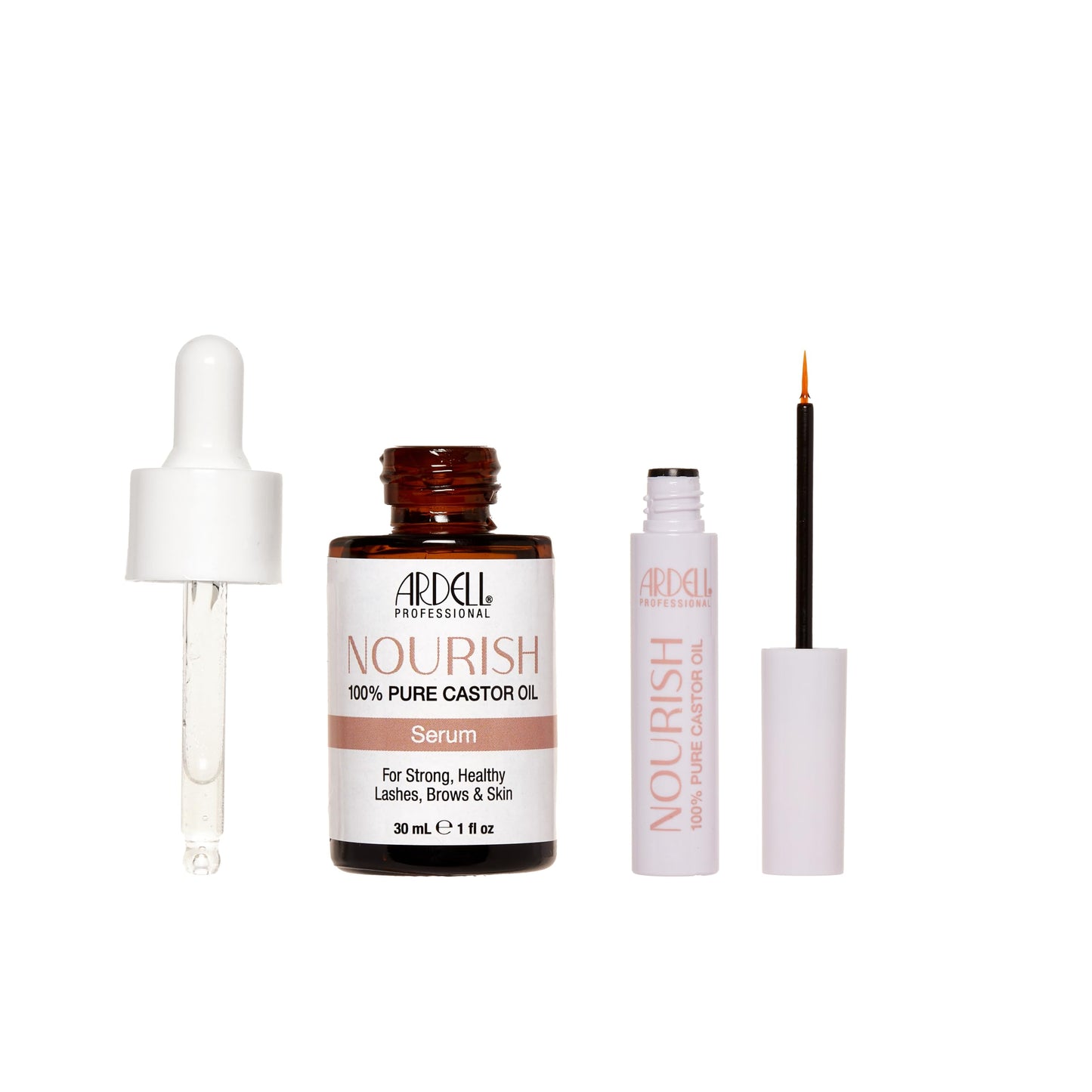 White Smoke Ardell Nourish 100% Pure Castor Oil – Strong Lash Serum & Brow Growth, Strengthening & Conditioning Treatment for Fuller Lashes & Brows, 2 pc