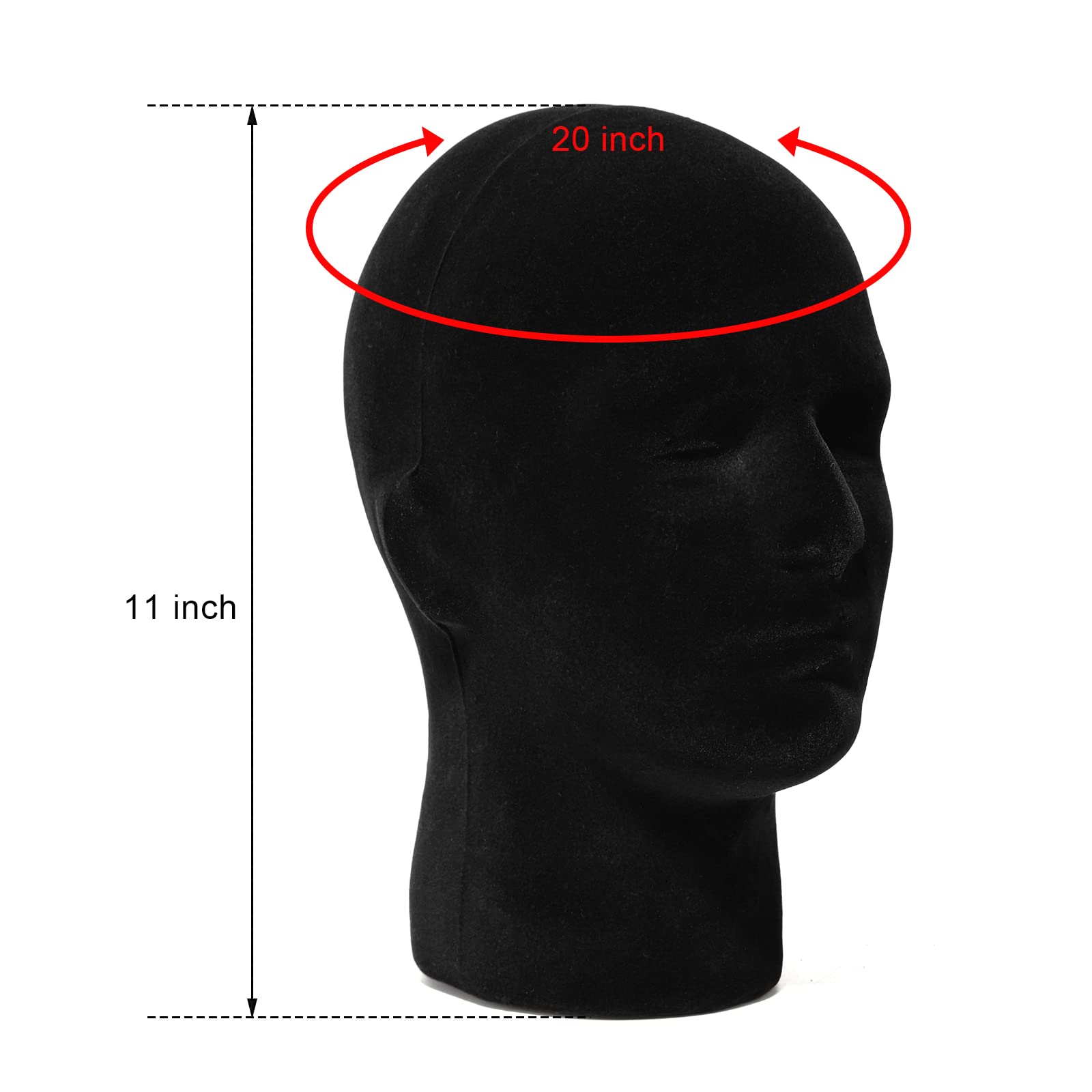 White Smoke Foraineam 2 Pack Male Foam Mannequin Head Wig Display Holder, 11 Inch Man Manikin Stand Model, Black Foam Heads for Wig Hats Glasses Masks
