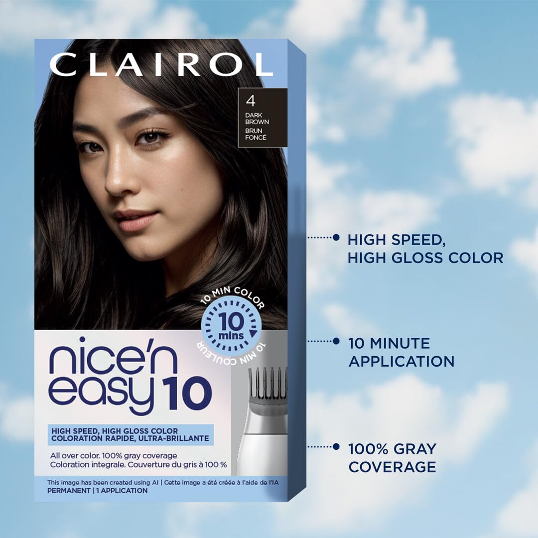Light Steel Blue Clairol Nice'N Easy 10 Permanent Hair Dye, 4 Dark Brown Hair Color, Pack of 1