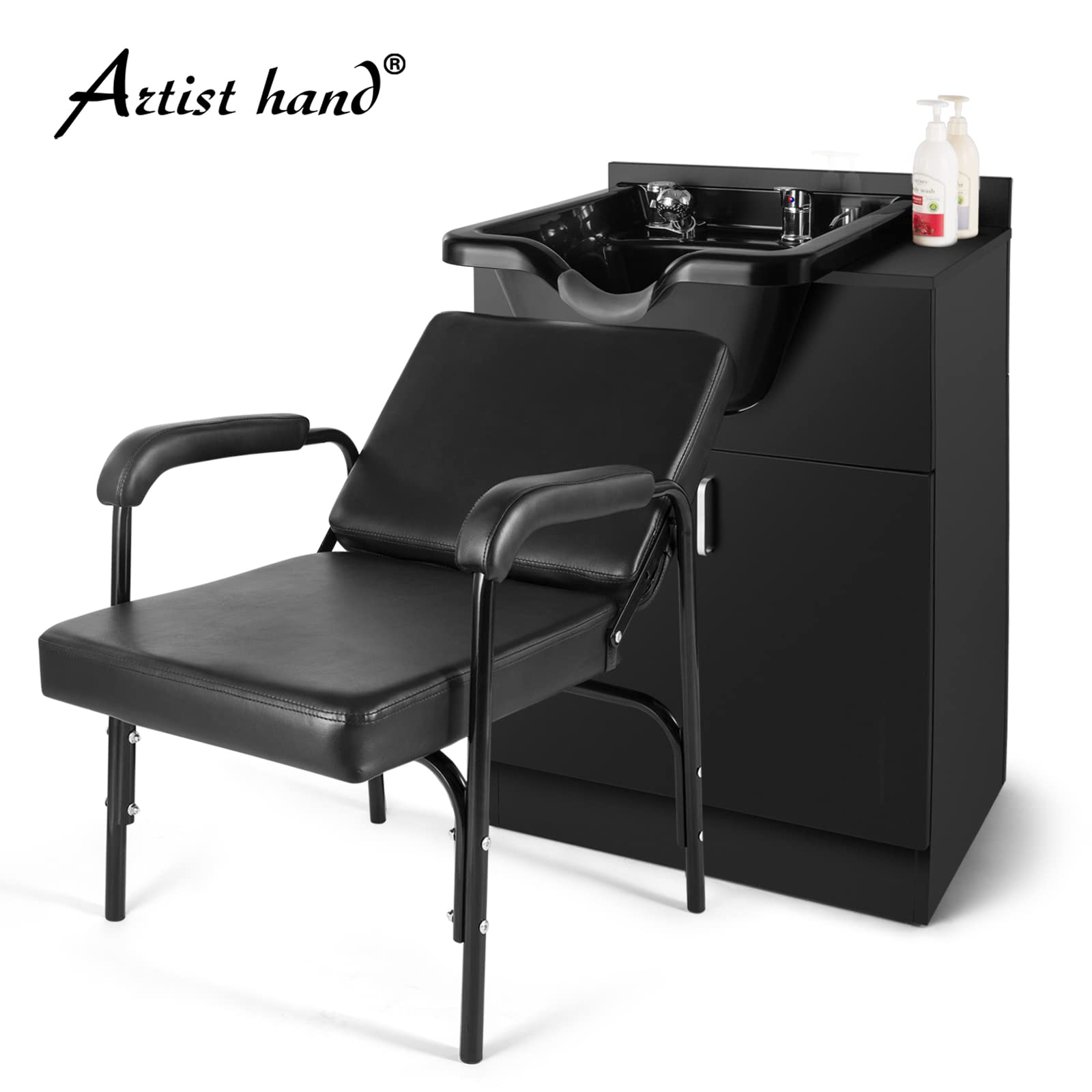 White Smoke Artist hand Shampoo Backwash Sink Station with Shampoo Bowl Shampoo Station, Backwash Sink Chair Spa Salon Beauty Equipment, Used with Barber Chair and Shampoo Chair(Black)