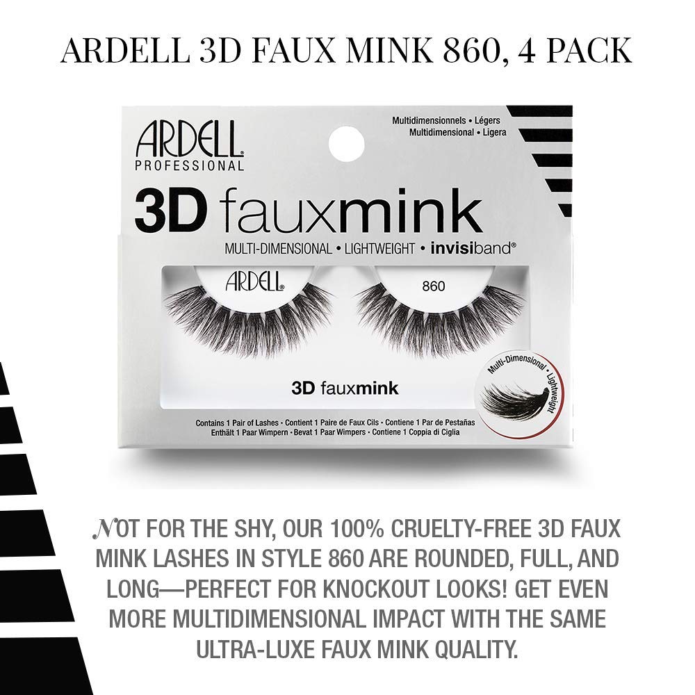 White Smoke Ardell False Eyelashes 3D Faux Mink Lashes, 860 - Lightweight Strip Lashes with Invisiband for a Dramatic Eye Look, 4 Pairs