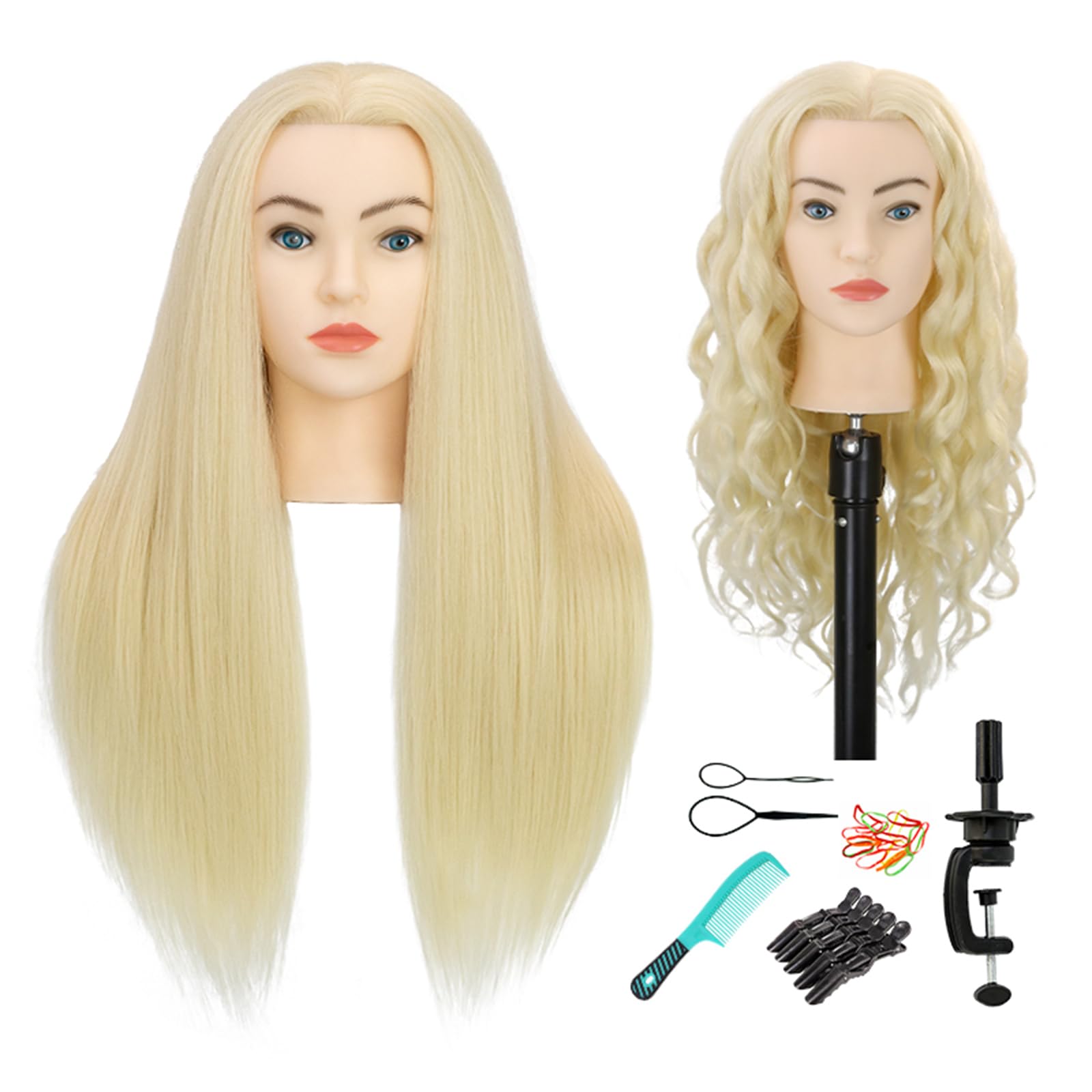 White Smoke Sirydtm 28" Mannequin Head with Human Hair Light Blonde 80% Real Hair Blue Eyes Styling Practice Mannequin Head Doll Head for Cosmetology & Hairdresser with Free Clamp Stand and Tools（613#）