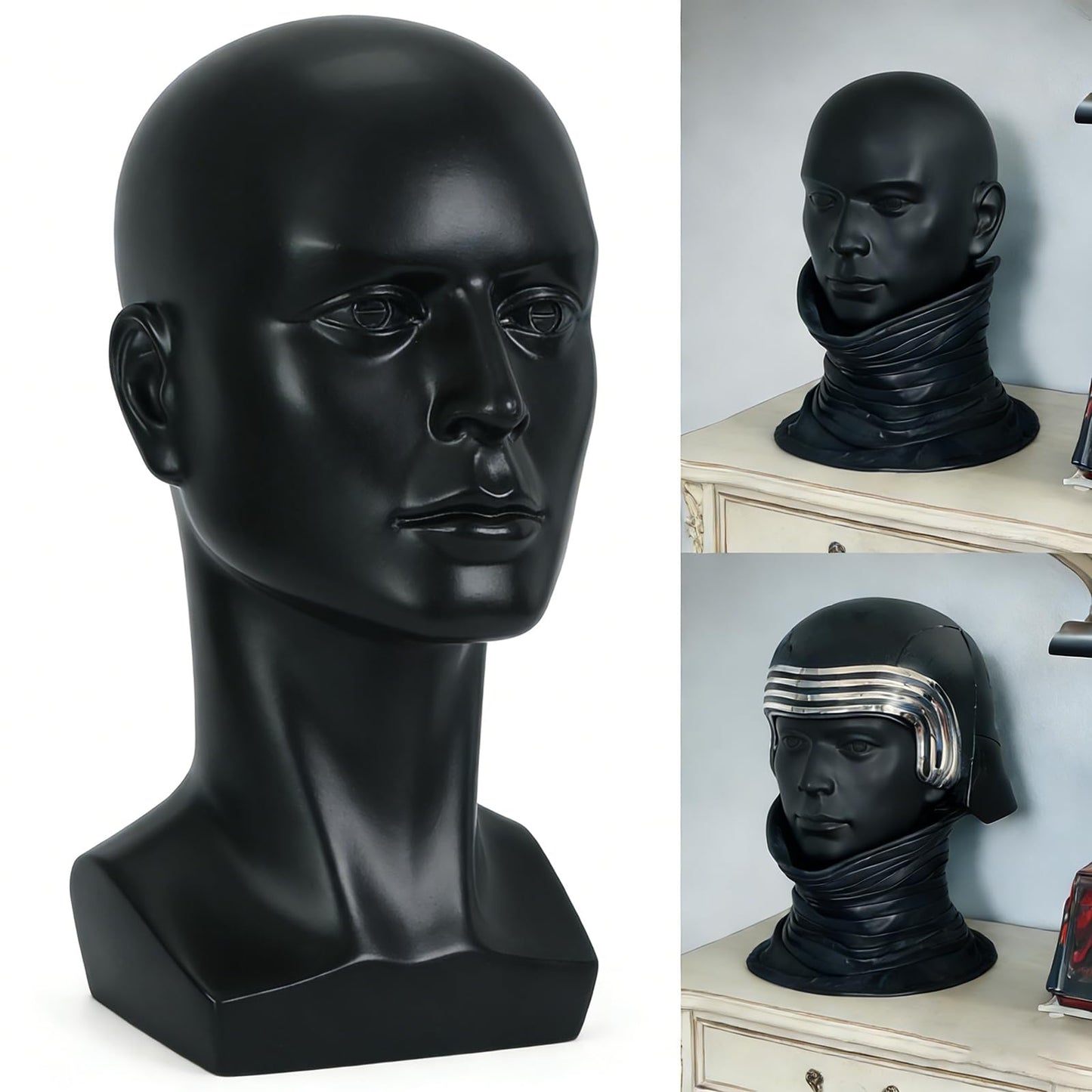 White Smoke LIAMTU Mannequin Head Male Face Model Display Stand for Wigs Hat Glasses Mask Headphone (black)