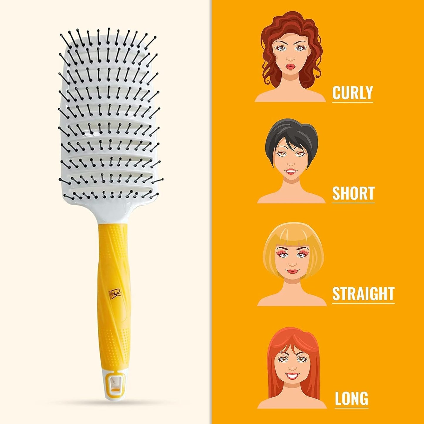 Orange GK HAIR Global Keratin Professional Curved Vented Brush 2.5 Inch for Blow Drying Styling Detangling Vent Brush with Pin Bristles & Non Slip Grip for Long Curly Tangled Straight & Thick Hair - Unisex