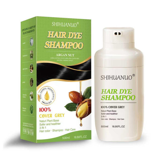 White Smoke SHIHUANUO Hair Dye Shampoo 3 in 1 for Gray Hair Coverage,Argan nut Natural dye Shampoo,Hair color shampoo for Women & Men/Ammonia-Free 500ml(Black)