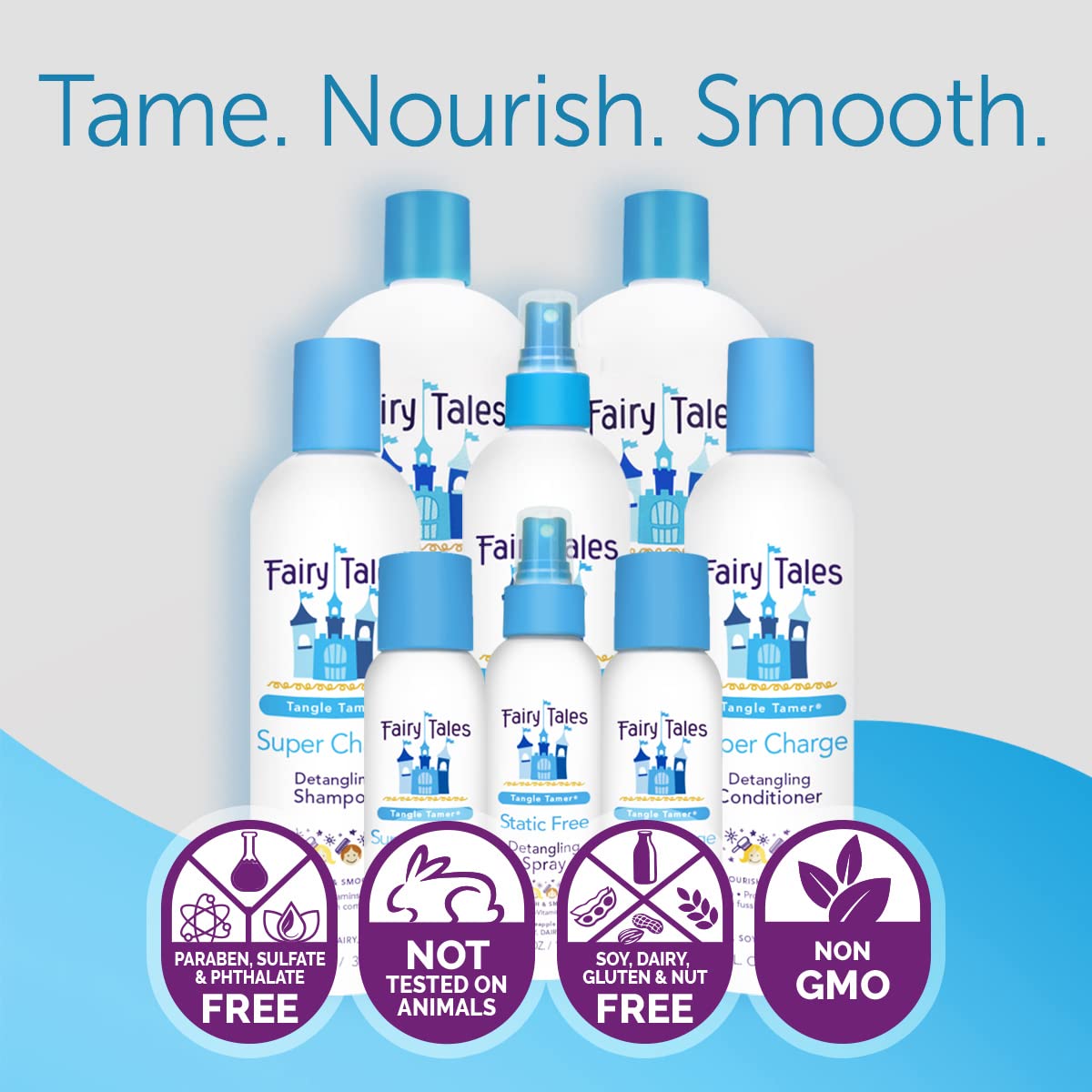 Light Gray Fairy Tales Tangle Tamer Detangling Shampoo for Kids - Ultra Moisturizing and Anti Frizz Protection - Paraben Free, Sulfate Free - 12 Oz