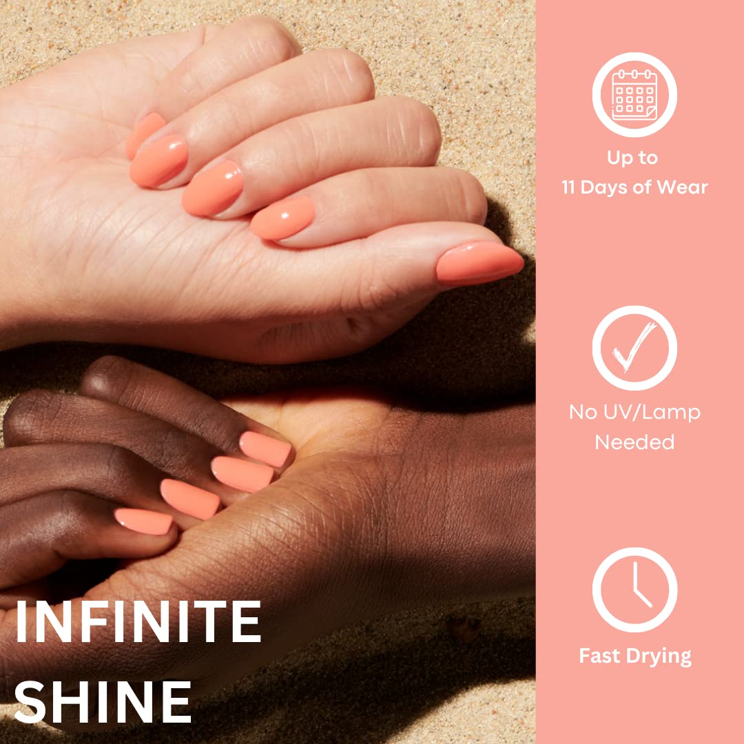 Light Salmon OPI Infinite Shine 2 Long-Wear Lacquer, Opaque & Vibrant Crème Finish Orange Nail Polish, Up to 11 Days of Wear, Chip Resistant & Fast Drying, Summer 2023 Collection, Summer Make the Rules,Flex on the Beach, 0.5 fl oz