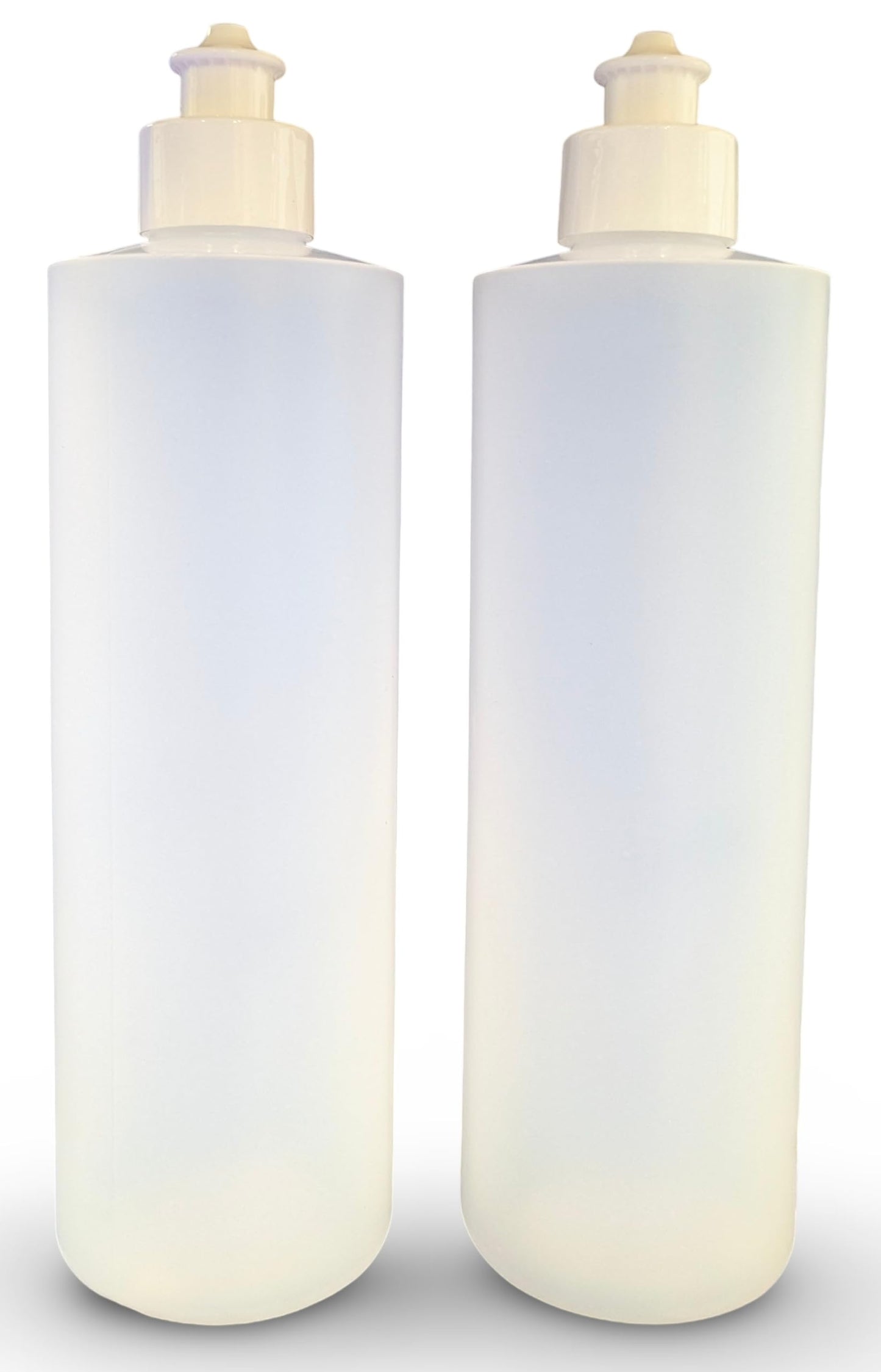 Lavender 2 Pack Refillable 16 Ounce HDPE Squeeze Bottles With Push/Pull Button Top Dispenser Caps-Great For Lotions, Shampoos, Conditioners and Massage Oils-Includes our patented thread-on funnel
