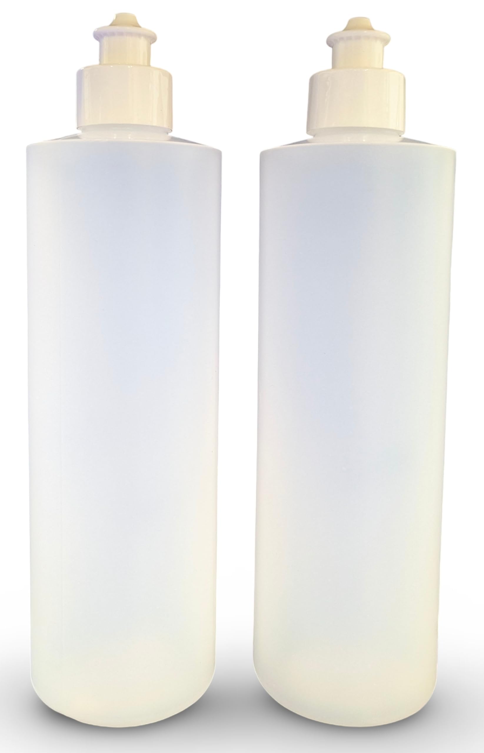 Lavender 2 Pack Refillable 16 Ounce HDPE Squeeze Bottles With Push/Pull Button Top Dispenser Caps-Great For Lotions, Shampoos, Conditioners and Massage Oils-Includes our patented thread-on funnel