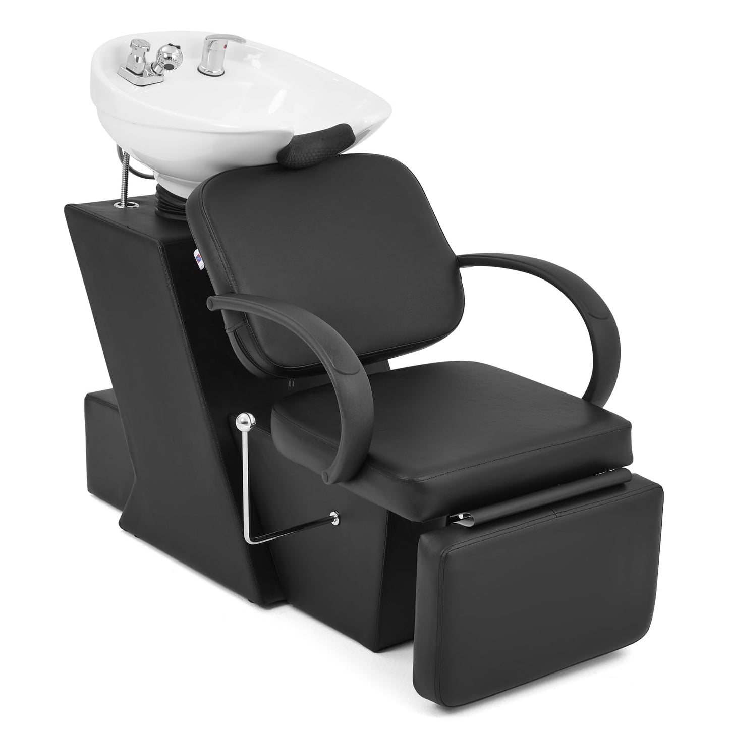 White Smoke Artist Hand Shampoo Bowl, 47" Ceramic Bowl Chair Adjustable Backwash Shampoo Station Footrest Salon Equipment(White Bowl)