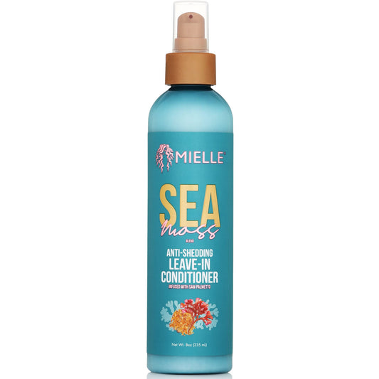 White Smoke Mielle Organics Sea Moss Anti-Shedding Leave In Conditioner for Curly Hair - Moisturizing Leave In Treatment Spray to Detangle, Style and Refresh Curls (8 Oz)