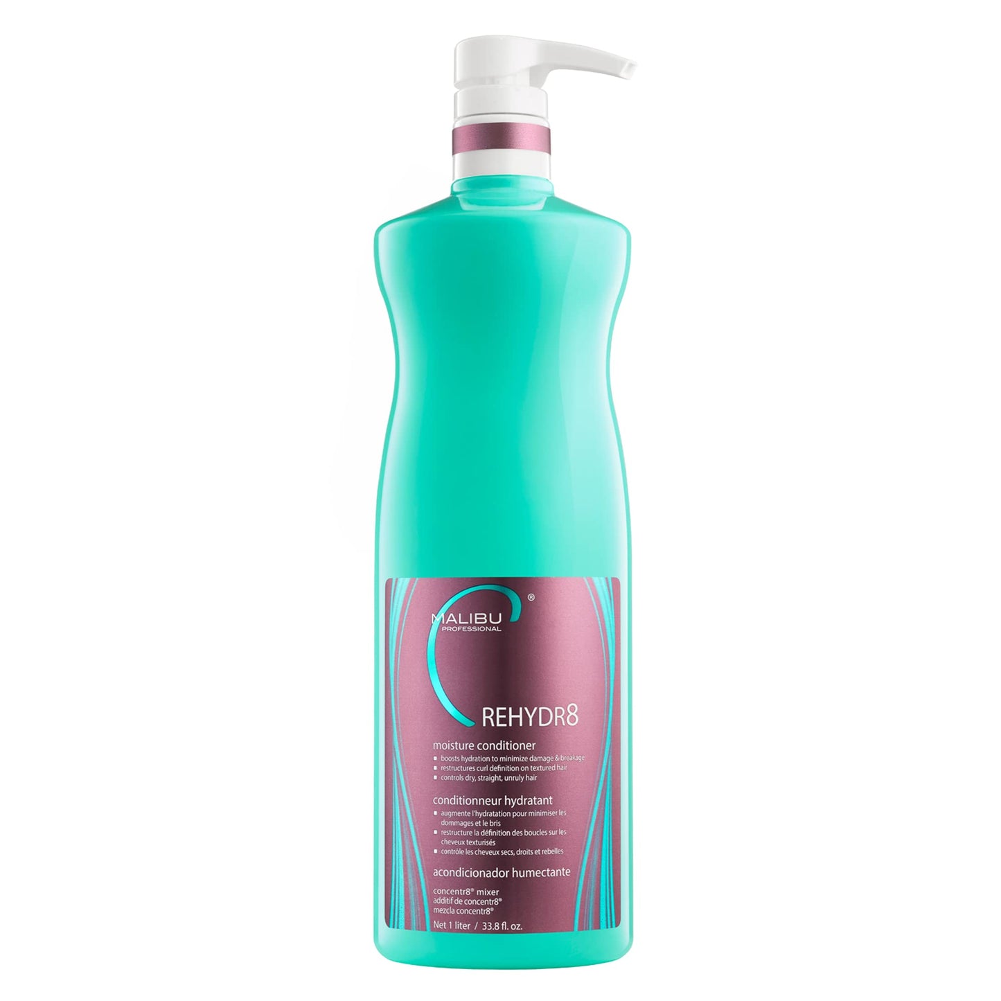 White Smoke Malibu C REHYDR8 Moisture Conditioner (33.8 oz) - Hydration Boosting Concentrate for Dry, Brittle Hair - Strand Reviving, Hydrating Conditioner for All Hair Types