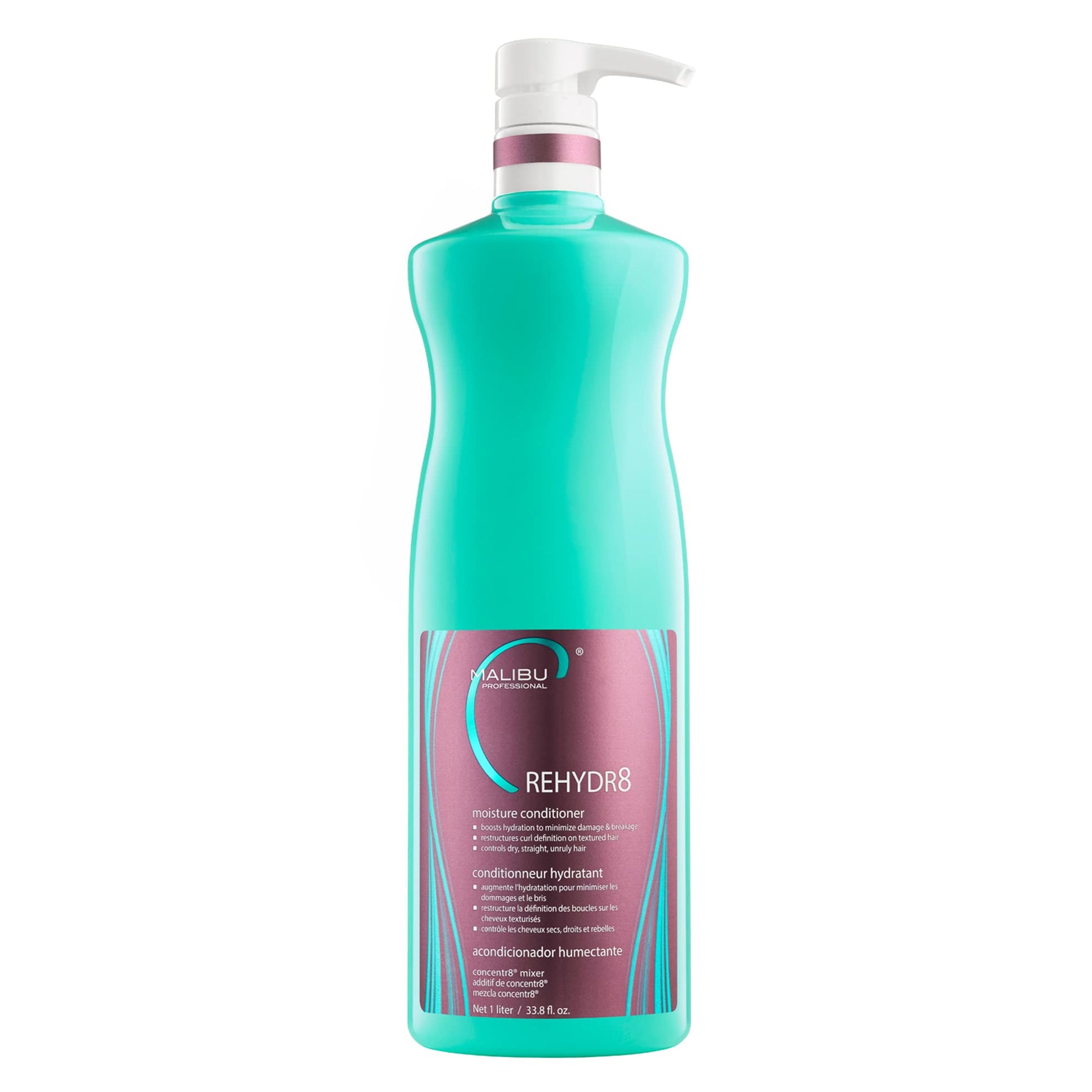 White Smoke Malibu C REHYDR8 Moisture Conditioner (33.8 oz) - Hydration Boosting Concentrate for Dry, Brittle Hair - Strand Reviving, Hydrating Conditioner for All Hair Types