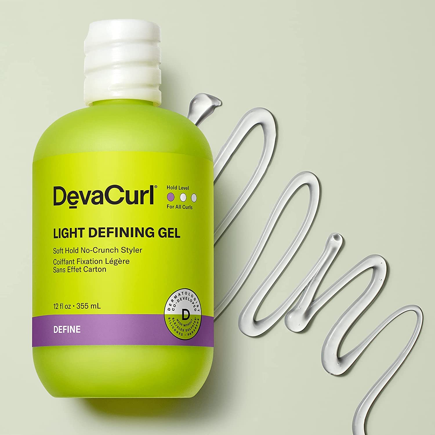 Light Gray DevaCurl Light Defining Gel Soft Hold Non-Crunch Styler, Bright Breeze, 12 fl. oz