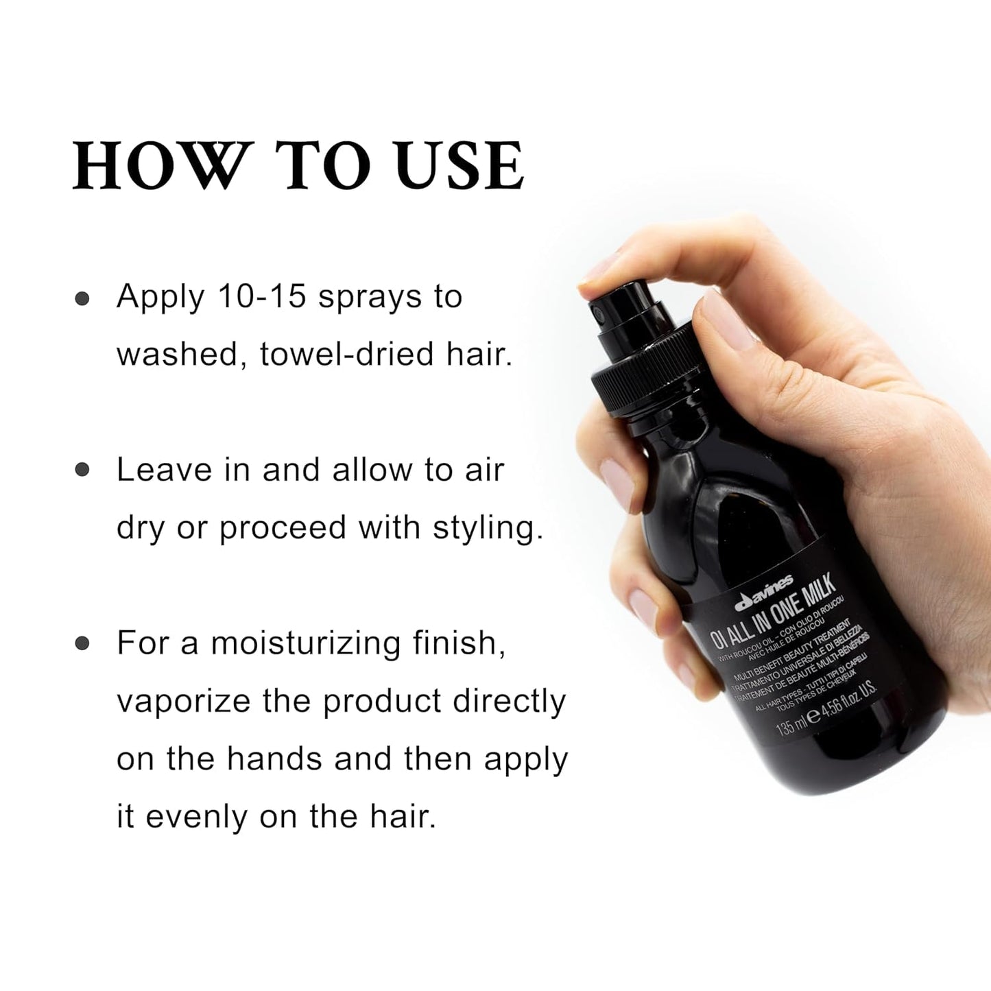 White Smoke Davines OI All In One Milk, Hair Leave-in Milky Conditioner Multi-Function Spray Treatment - Detangles, Controls Frizz & Heat Protectant - Weightless Antioxidant Roucou Oil Formula, 4.56 Fl Oz