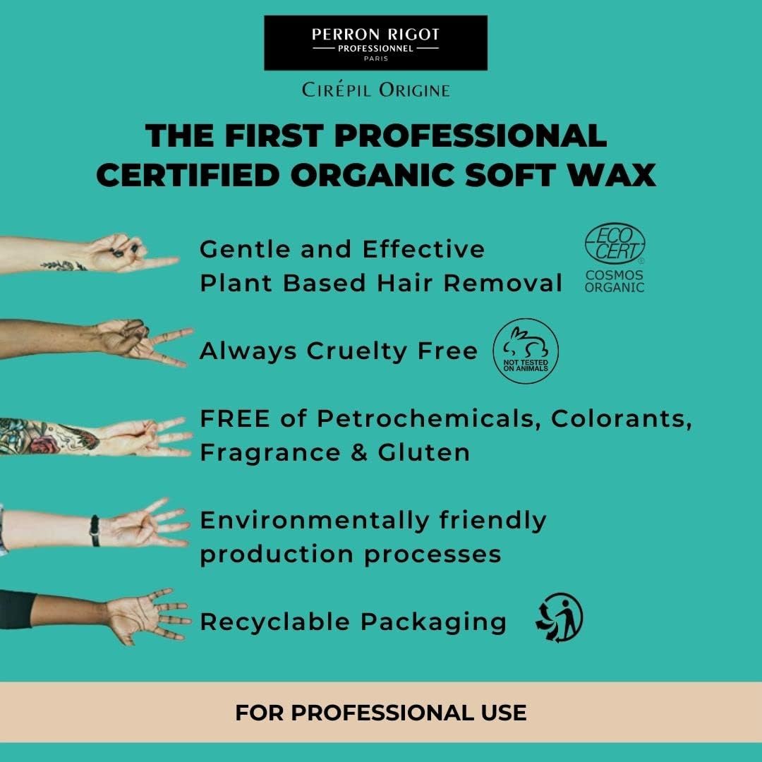 Light Sea Green Cirepil - Origine - 400g / 14.11 oz Soft Wax Tin - Cosmos Certified Organic Strip Wax - 100% Natural with Jojoba Oil - Fragrance-Free for Sensitive Skin - Professional Body Depilatory Refill