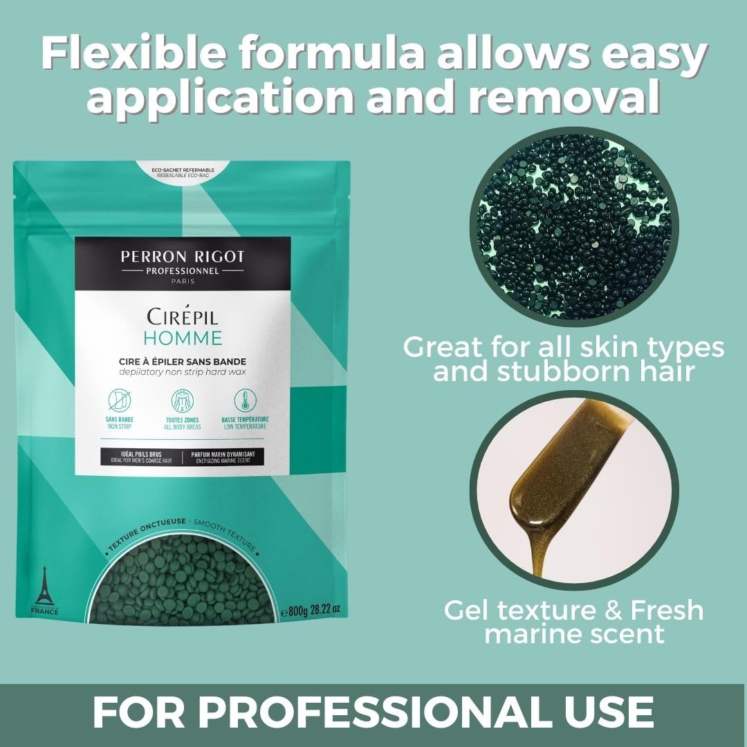 Dark Gray Cirepil - Homme - 800g / 28.22 oz Hard Wax Beads Bag - Strong Grip for Men’s Coarse Hair - Effective Manscaping for Back, Chest & Shoulders - Fresh Marine Scent - Low Temp Refill Bag