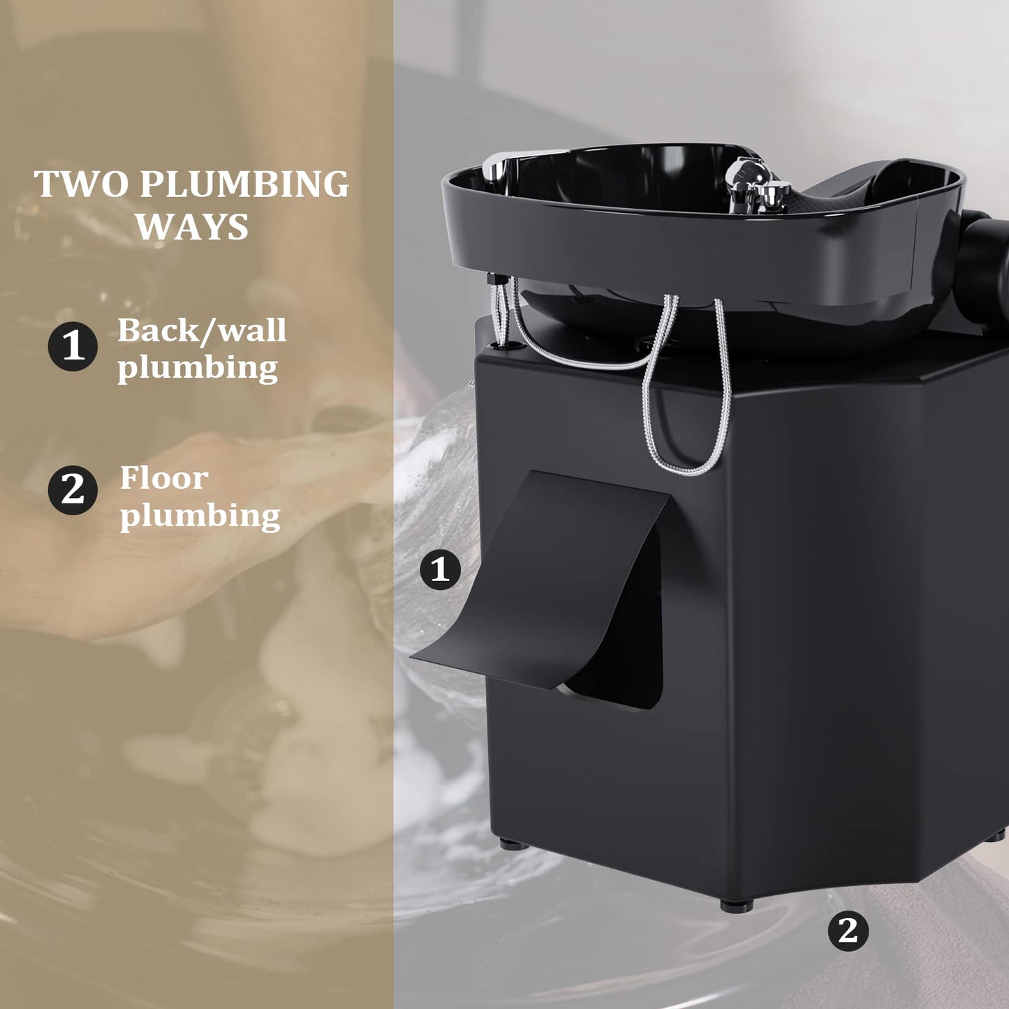 Rosy Brown OmySalon Shampoo Backwash Unit with Large Porcelain Bowl, Salon Sink Hair Wash Chair Shampoo Station, Barbershop Beauty Spa Massage Hairdressing Equipment