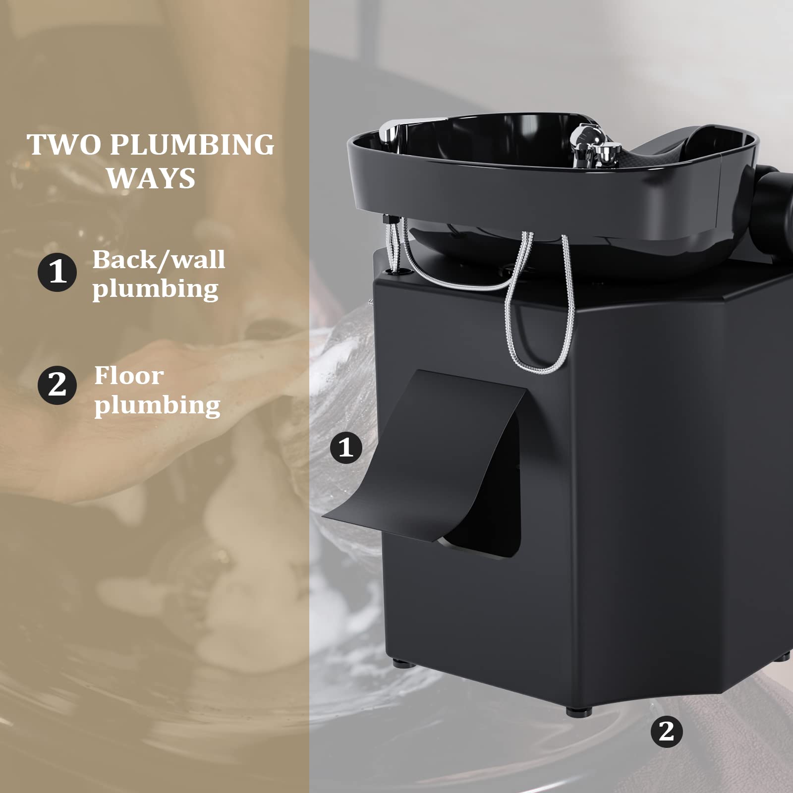 Rosy Brown OmySalon Shampoo Backwash Unit with Large Porcelain Bowl, Salon Sink Hair Wash Chair Shampoo Station, Barbershop Beauty Spa Massage Hairdressing Equipment