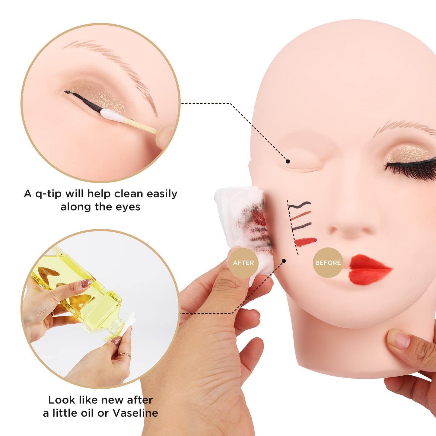 White Smoke LASHVIEW Lash Mannequin Head, Practice Training Head for Make Up and Lash Extention,Cosmetology Face Head,Soft-Touch Rubber,Easy to Clean by Skincare Essential Oil.