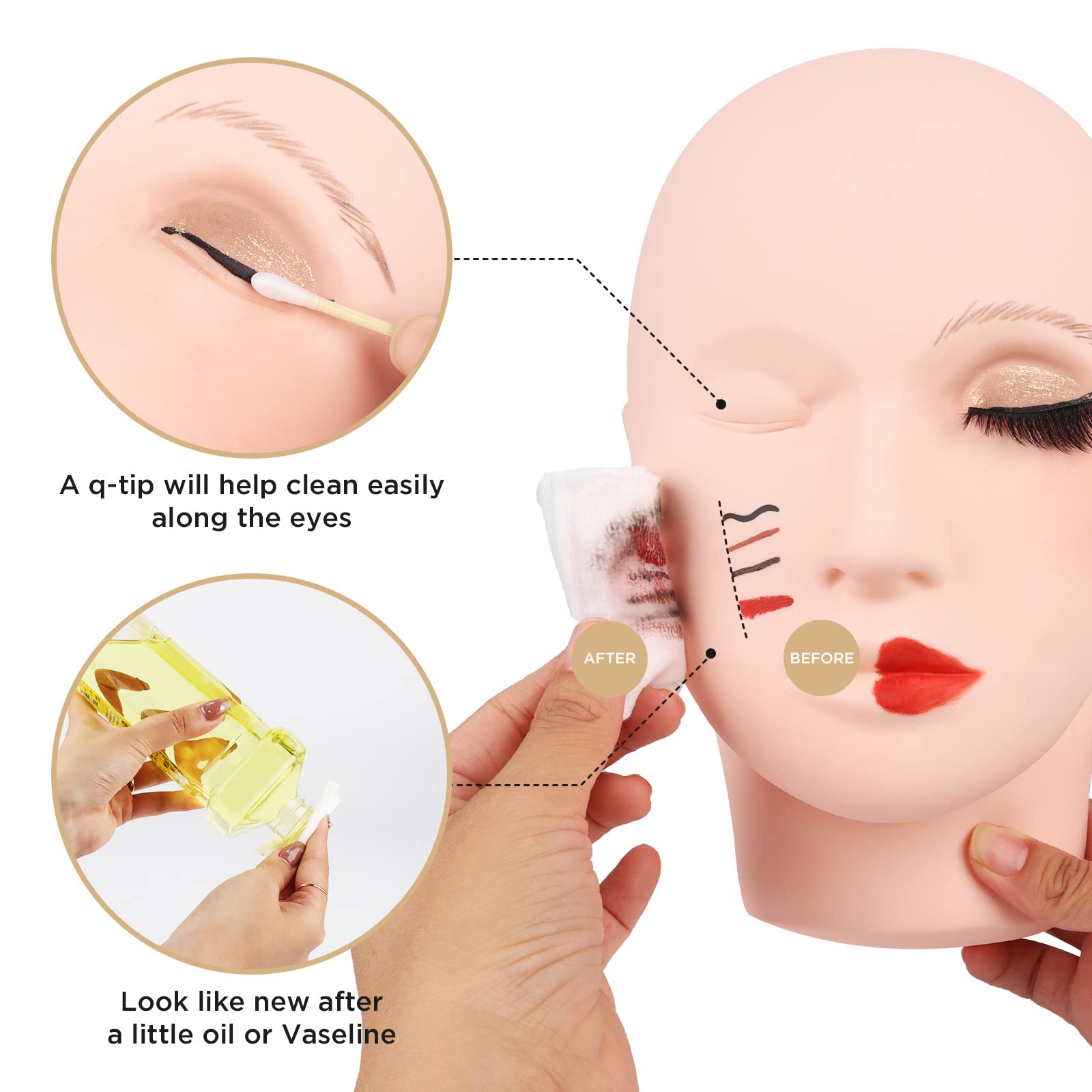 White Smoke LASHVIEW Lash Mannequin Head, Practice Training Head for Make Up and Lash Extention,Cosmetology Face Head,Soft-Touch Rubber,Easy to Clean by Skincare Essential Oil.