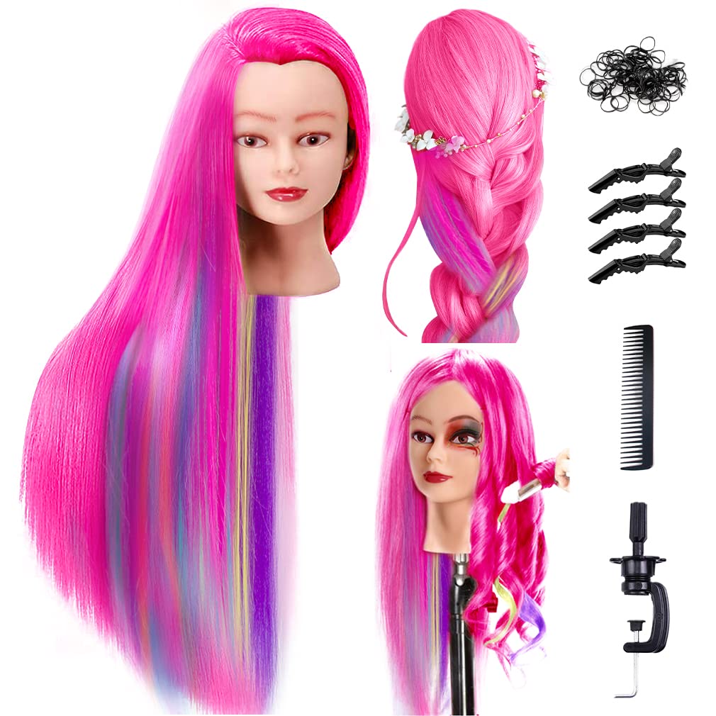 White Smoke FABA Mannequin Head with Hair 26"-28" Colorful Hair Practice Braiding Cosmetology Mannequin Heads for Make up, Braiding Hairdressing Doll Head for Styling - Free Clamp Holder
