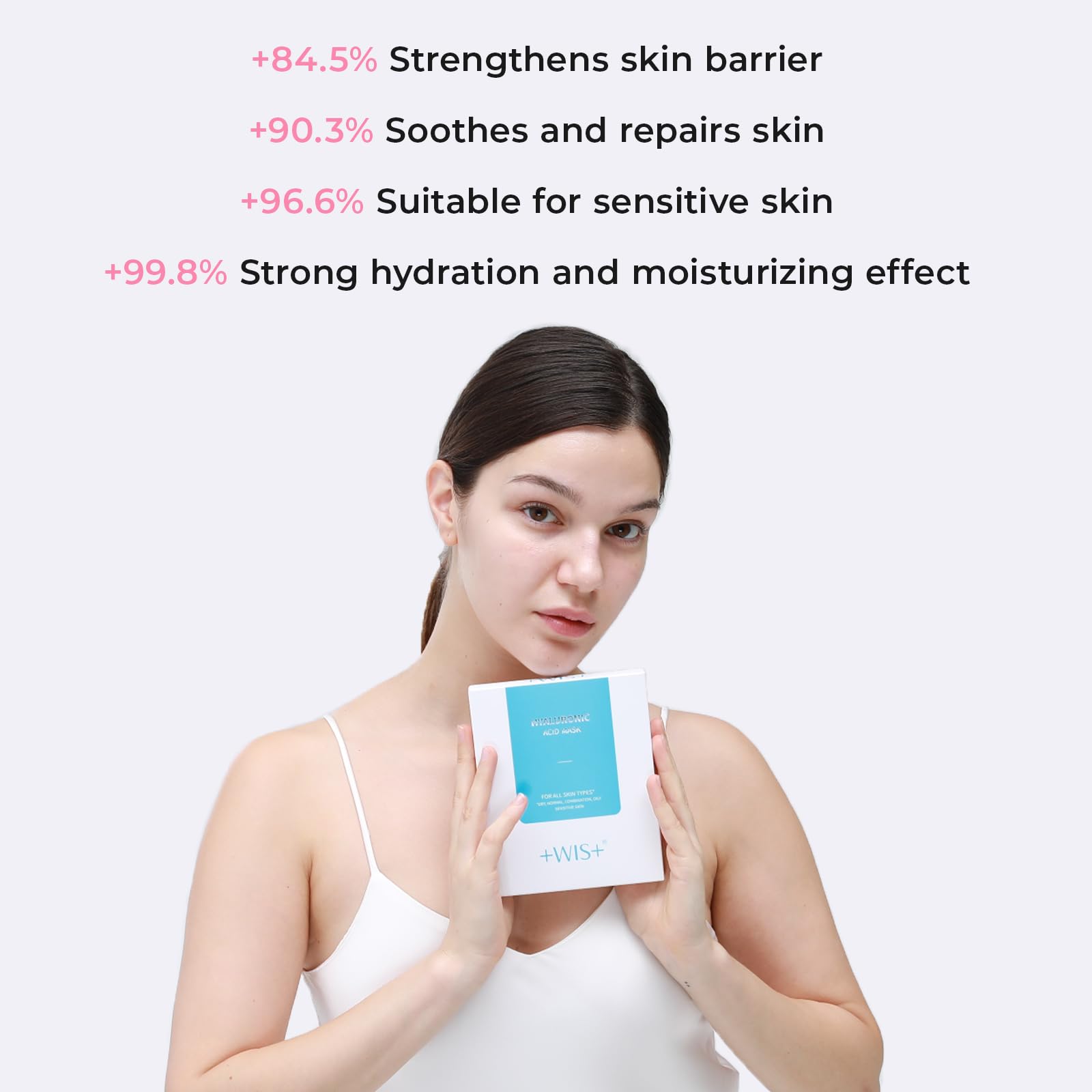Lavender Blush +WIS+ Hyaluronic Acid Face Mask 24 EA with Hyaluronic Acid Serum and Vitamin B5, Facial Mask for Dry Skin, Anti-Aging Mask to Plump and Repair Dehydrated Skin, Safe on Sensitive Skin,gifts for women