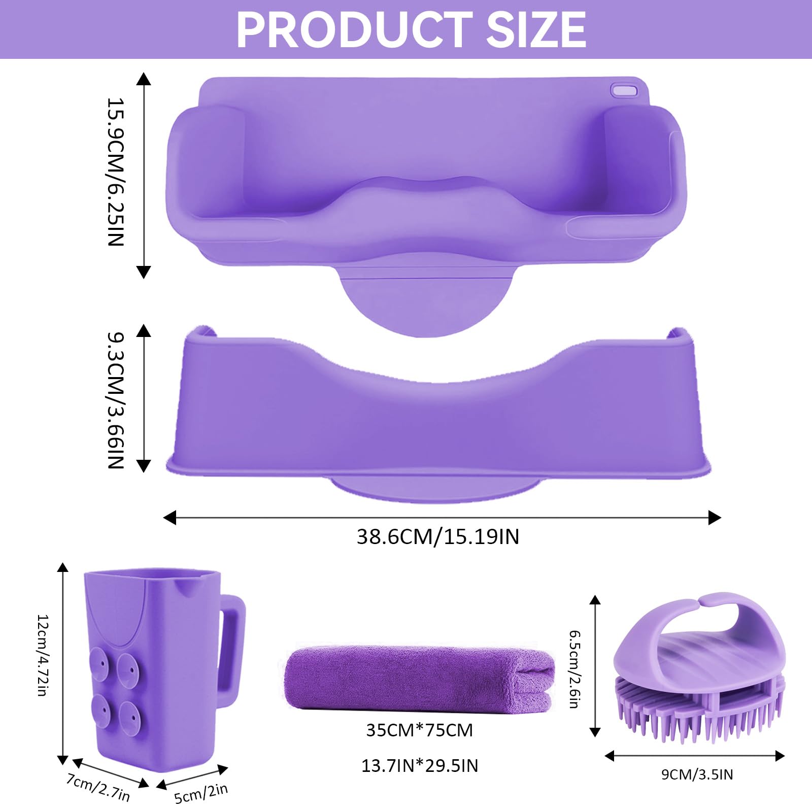 White Smoke Vurlexat Portable Hair Washing Station for Kids, Silicone Hair Wash Basin with Suction Rinse Cup, Tear-Free Shampoo Bowl with Absorbent Towel and Shampoo Massage Brush for Sink or Bathtub(Purple)