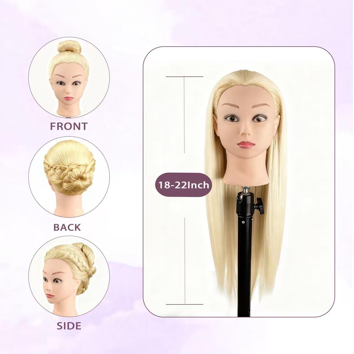 White Smoke Mannequin Head with 80% Human Hair for Hair Styling Practice 26-28 Inch Straight Hair Training Head for Cosmetology Barber Hairdresser Students and Professionals (613)