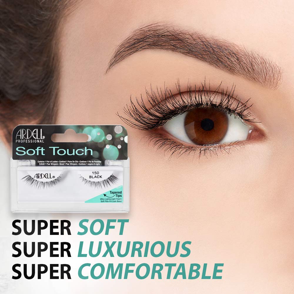 Bisque Ardell False Eyelashes Soft Touch 150 - Black, Lightweight Tapered Tips for Natural Look Strip Lashes for Everyday Wear, 4 Pack