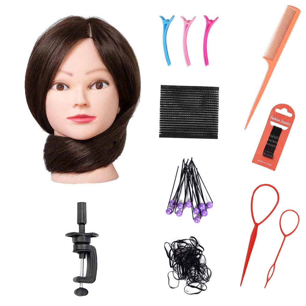White Smoke Armmu Mannequin Head with Hair 80% Human Hair Doll Head 26"-28" Hairdresser Practice Training Head Cosmetology Manikin with 9 Tools and Clamp - #4 Brown