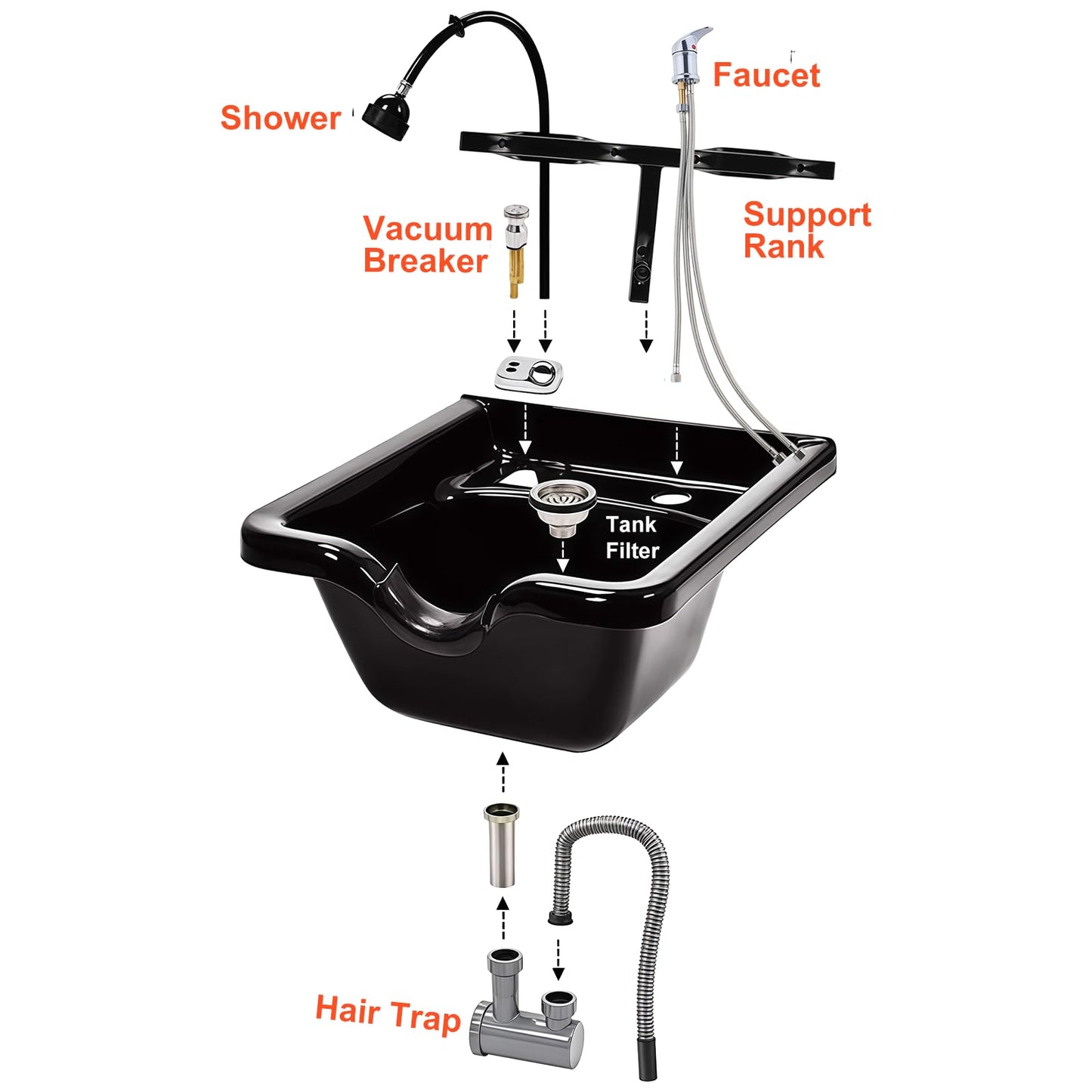 White Smoke Shampoo Bowl for Salons, Hair Sink with Upgraded Leak-Proof Drain Kit, Portable Hair Washing Sink for Salon & Home, Hairs Backwash Basin Beauty Salon Equipment for Hairstylists