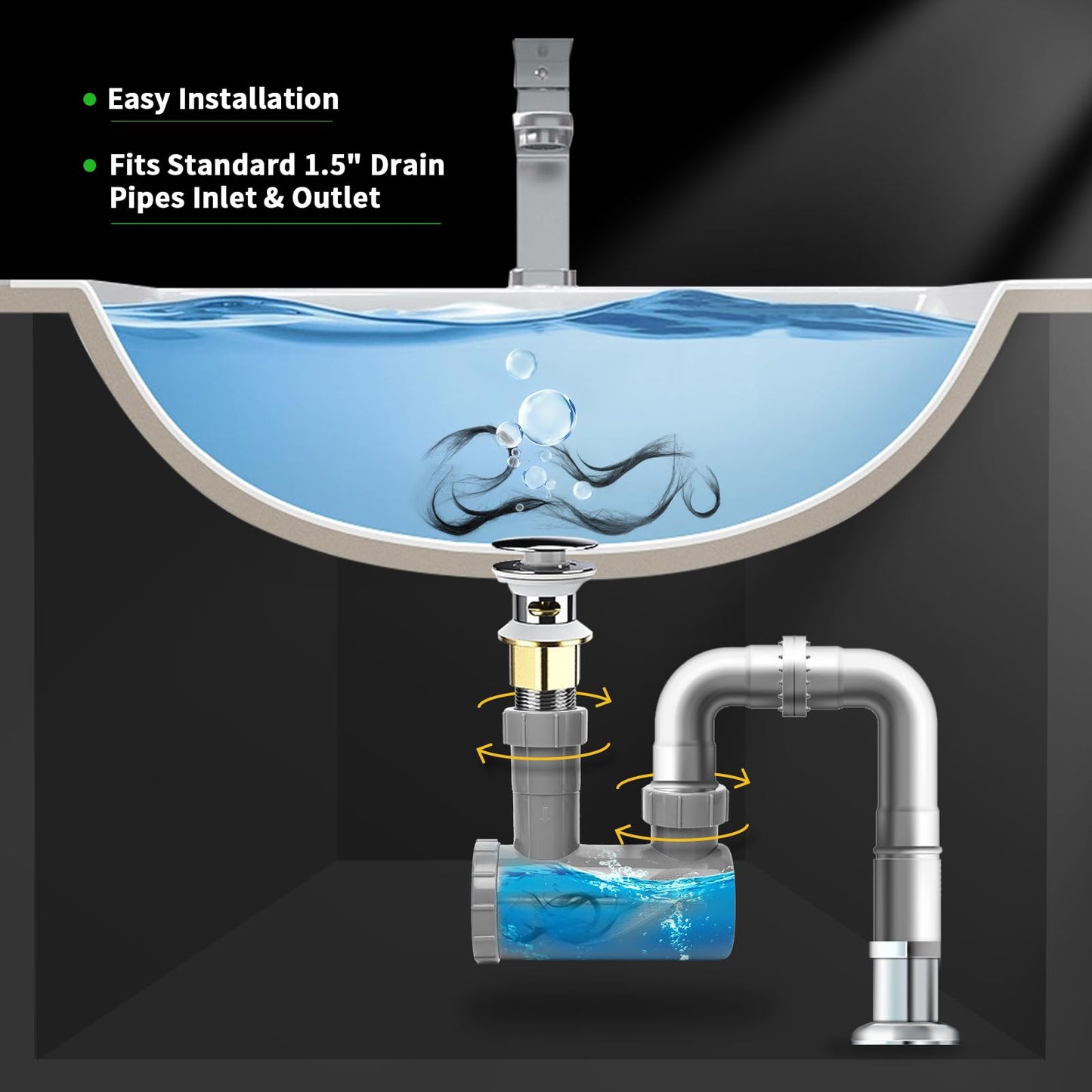 Dark Slate Gray MoyRetty Universal Shampoo Bowl Sink Hair-P Trap, Fits Standard 1-1/2" Inlet & Outlet Drain Pipes, Beauty Barber Salon Equipment PVC Material Easy Clean(1 Pack)