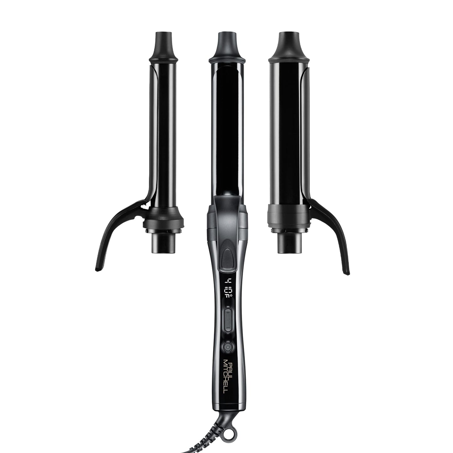 White Smoke Paul Mitchell Clipped 3-in-1 Ceramic Interchangeable Curling Iron, 3 Clip Barrels for Multiple Hairstyles