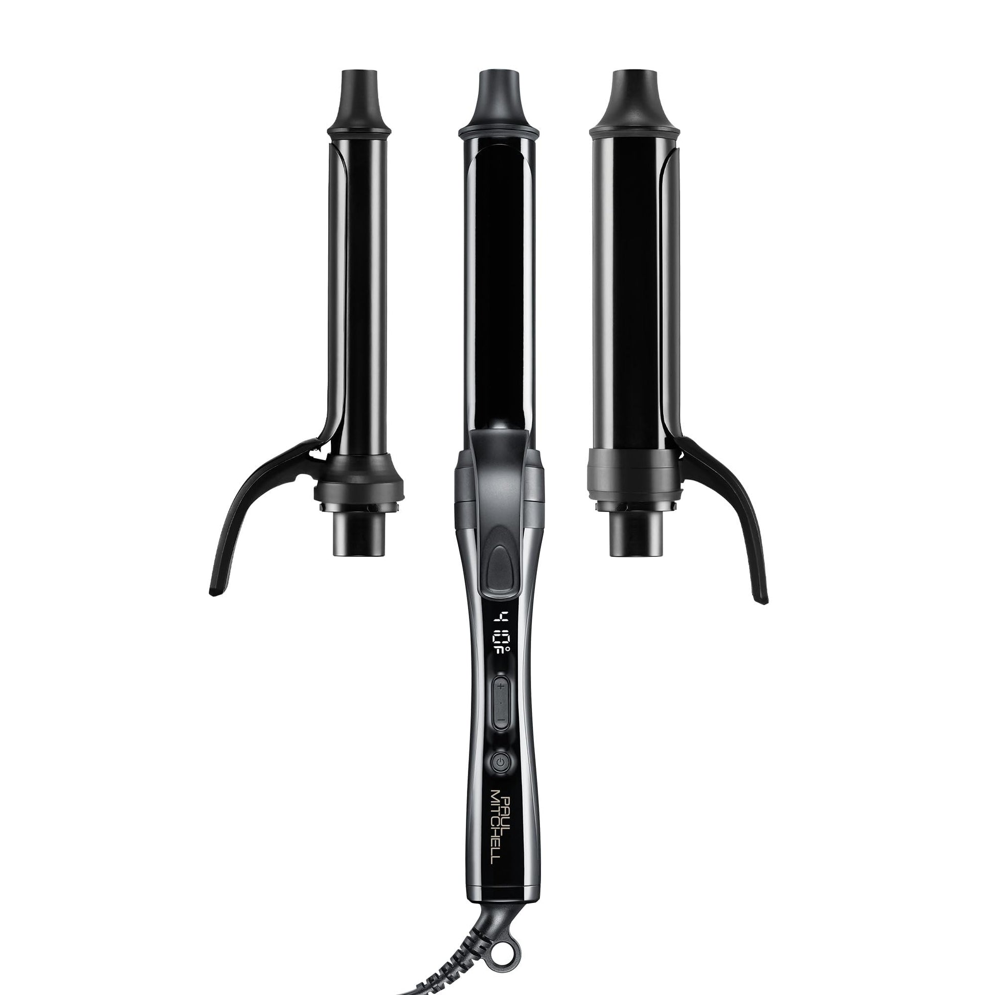 White Smoke Paul Mitchell Clipped 3-in-1 Ceramic Interchangeable Curling Iron, 3 Clip Barrels for Multiple Hairstyles