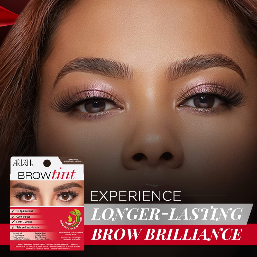 Black Ardell Brow Tint Kit Dark Brown - Eyebrow Tint, Long-Lasting Brow Color with Natural Extracts, Complete Eyebrow Tint Set, 1 Pack
