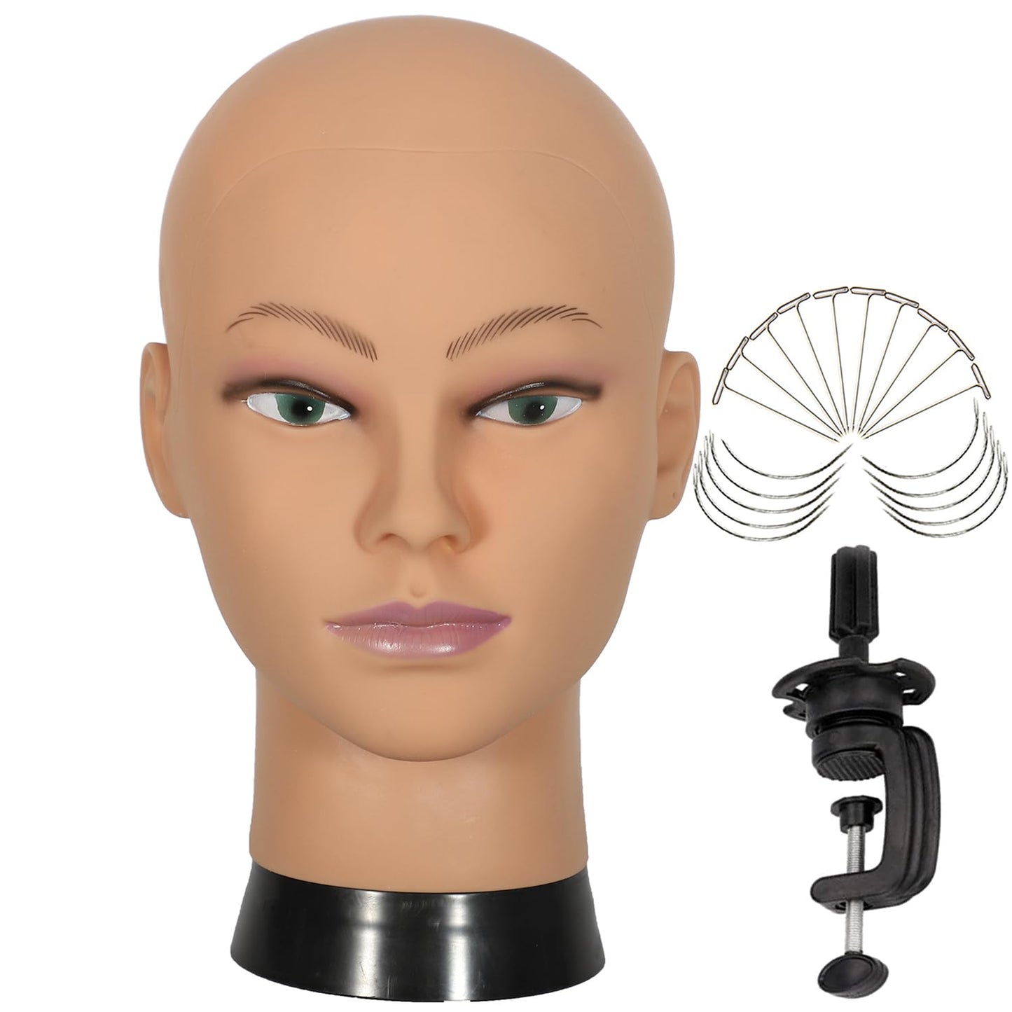White Smoke simnient Bald Mannequin Head Stand Professional Cosmetology Wig Training Head for Wig Making and Display Hat Glasses Scarf Jewelry Model Head with Free Clamp